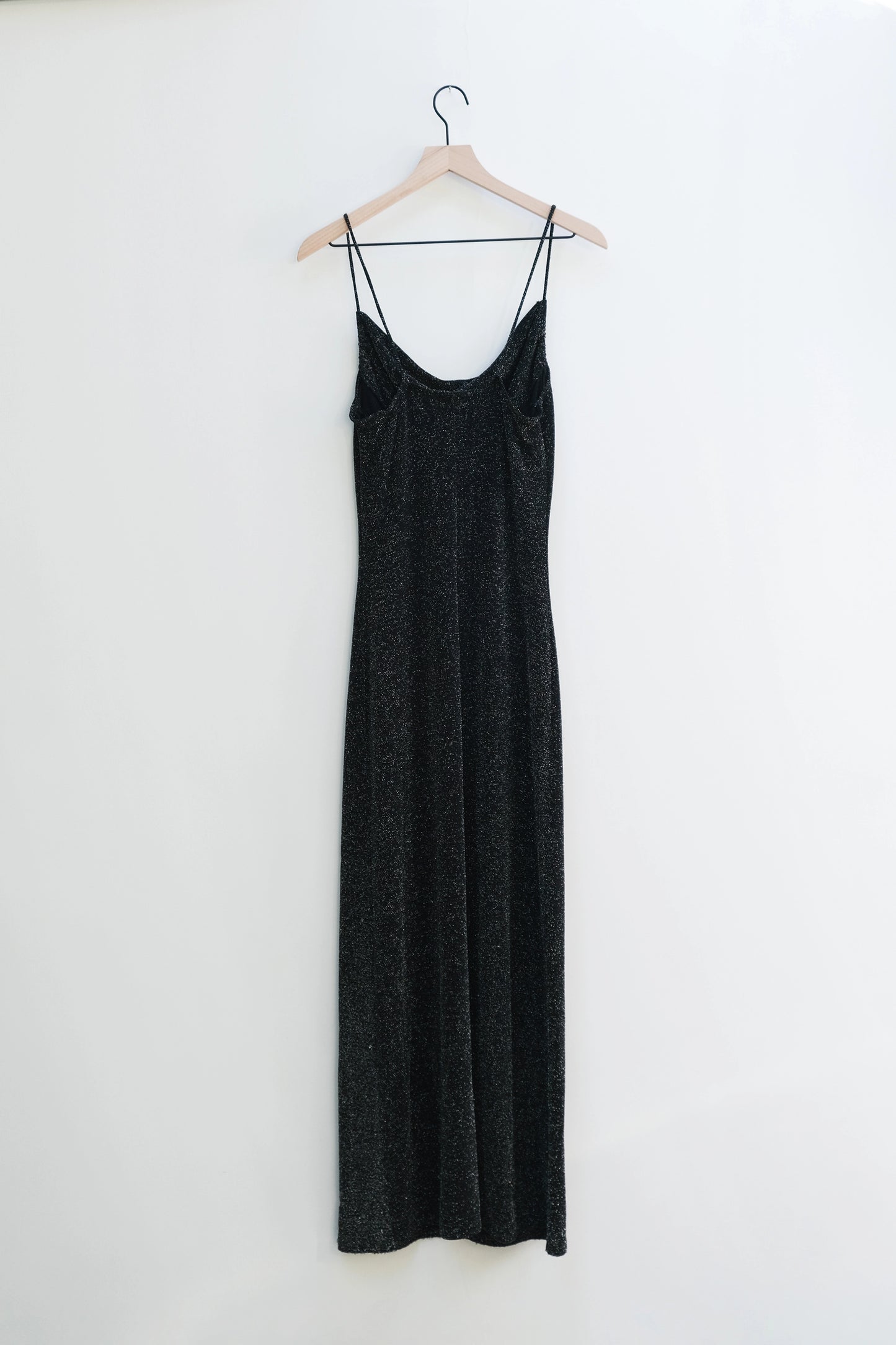 Studio Nite Sparkly Black Strappy Maxi Evening Dress US 8, 90's Glitter Formal