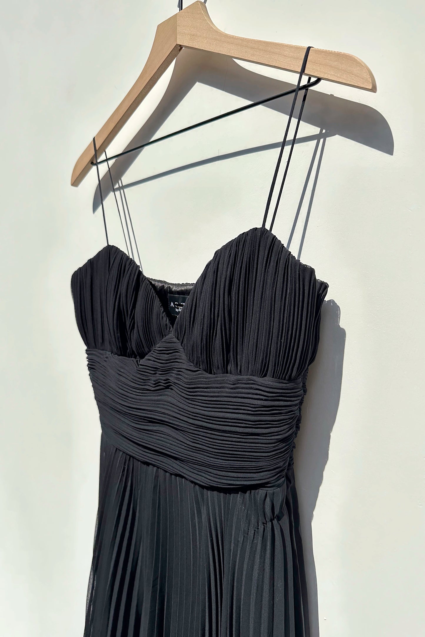 Allen Schwartz Black Pleated Silk Evening Dress, US 4 90's