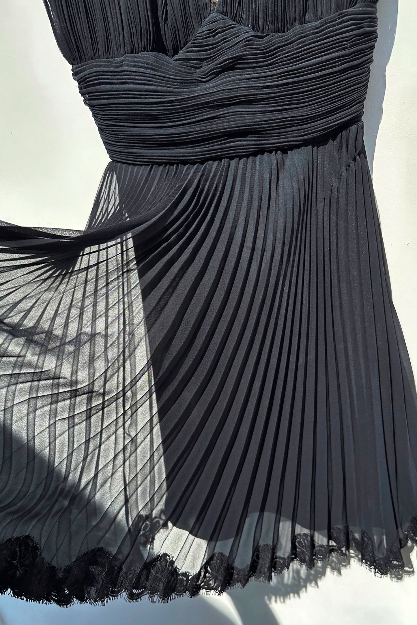 Allen Schwartz Black Pleated Silk Evening Dress, US 4 90's