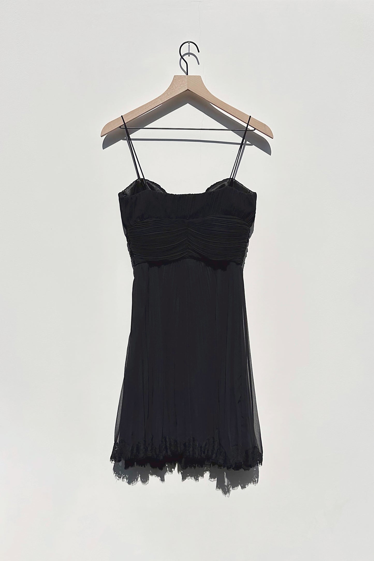 Allen Schwartz Black Pleated Silk Evening Dress, US 4 90's