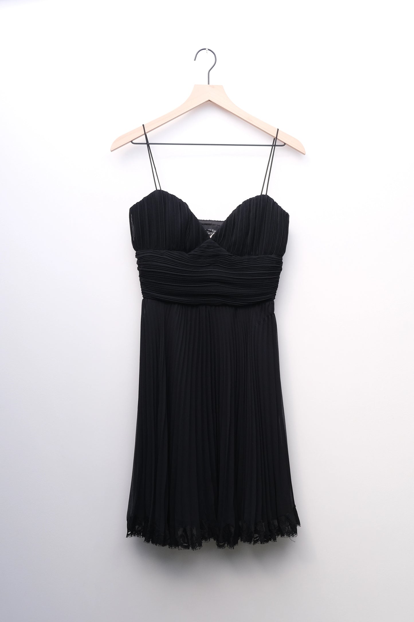 Allen Schwartz Black Pleated Silk Evening Dress, US 4 90's