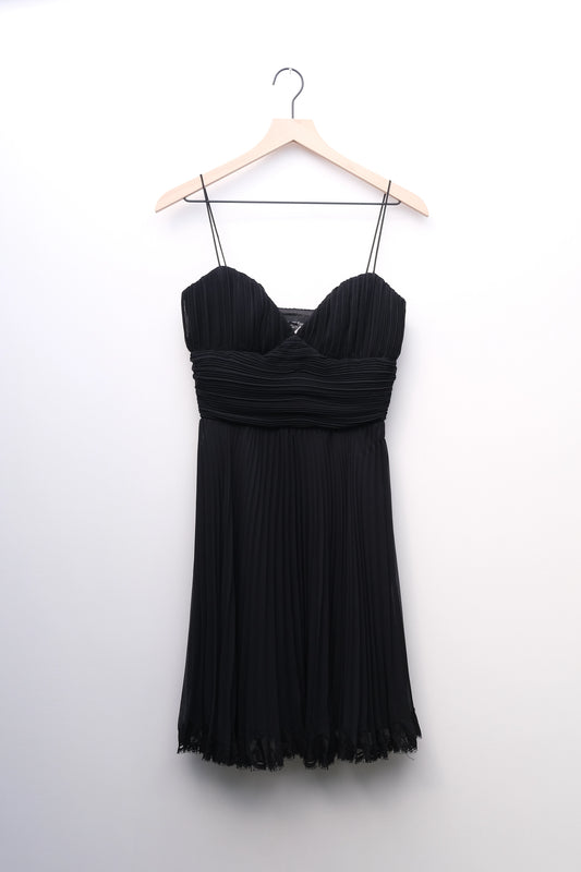 Allen Schwartz Black Pleated Silk Evening Dress, US 4 90's