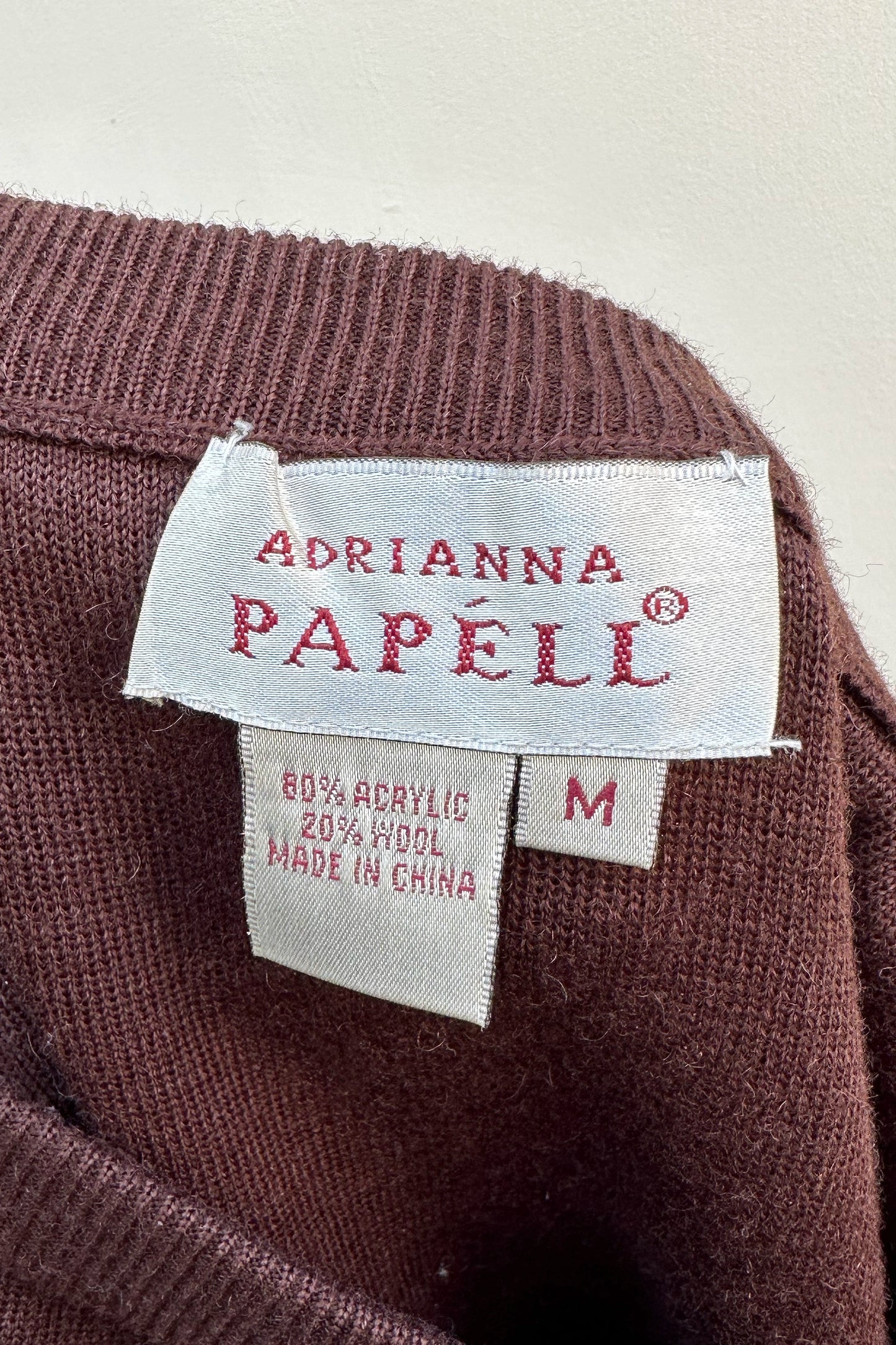 Brown Wool Blend Minimalist Knit Midi Skirt Adrianna Papéll US 8, 90's