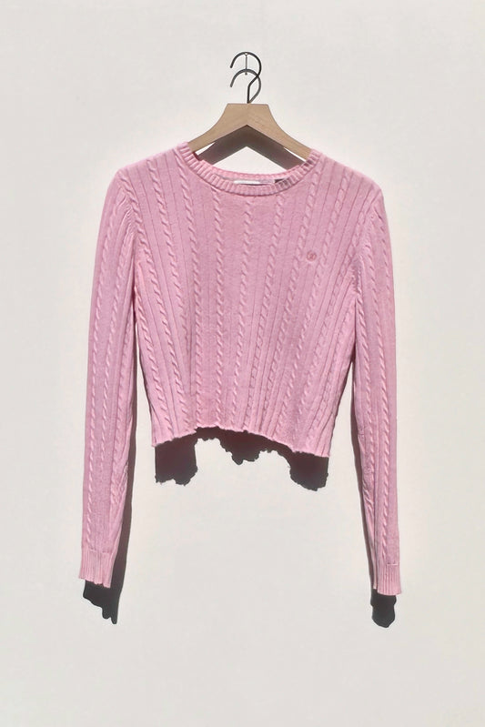 IZOD Bubblegum Pink Cable Knit Cropped Sweater US 4/6, 90’s Y2K Barbie