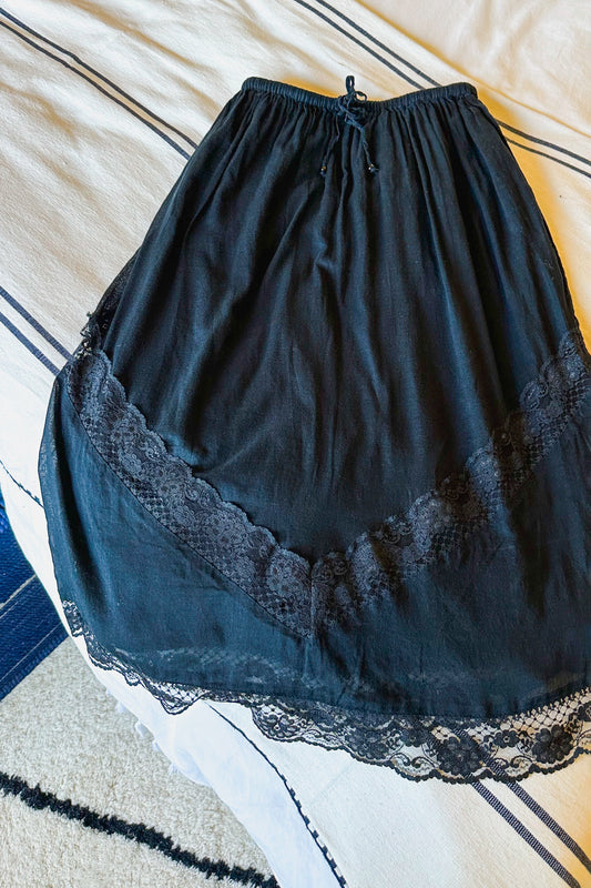 Black Gauze Cotton Boho Midi Skirt 90's Y2K Spoiled Girl US 6
