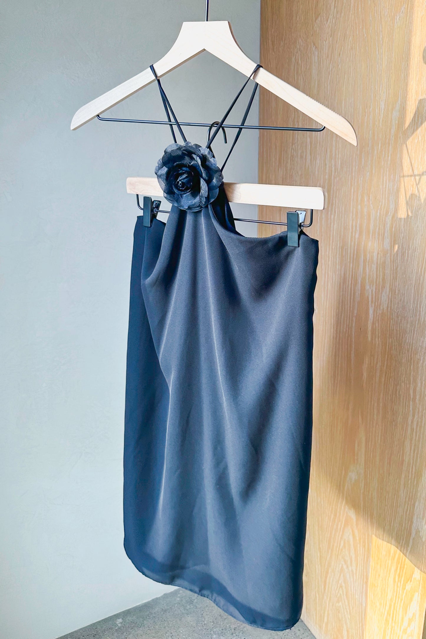 Lucy Love Black Halter Dress Silk Rose US 6 M Y2K Upcycled