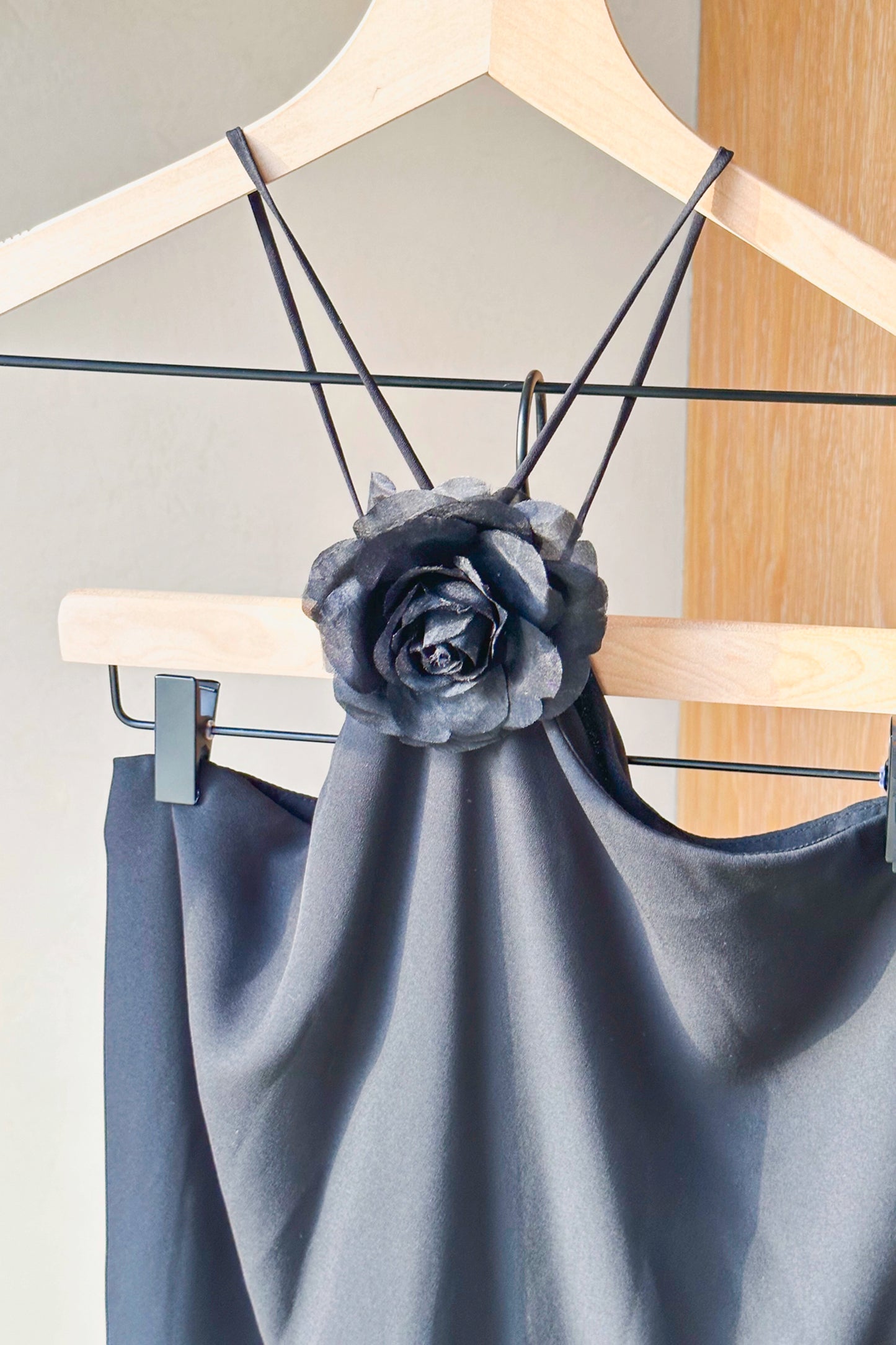 Lucy Love Black Halter Dress Silk Rose US 6 M Y2K Upcycled