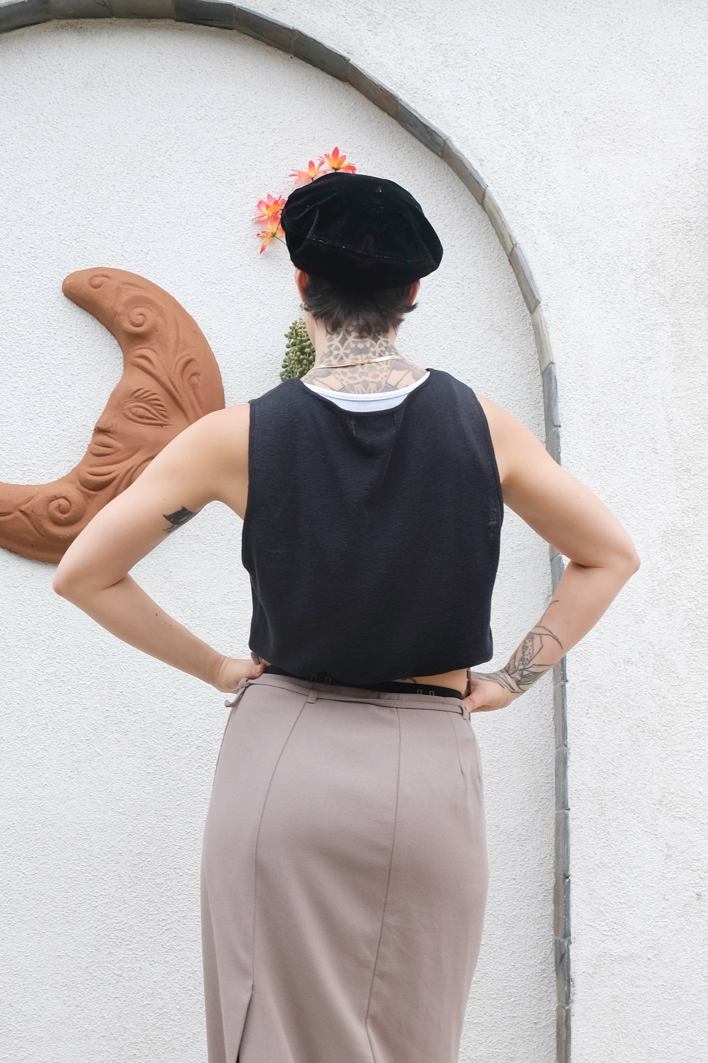 Linen Cotton Blend Sleeveless Top, Charcoal 90's