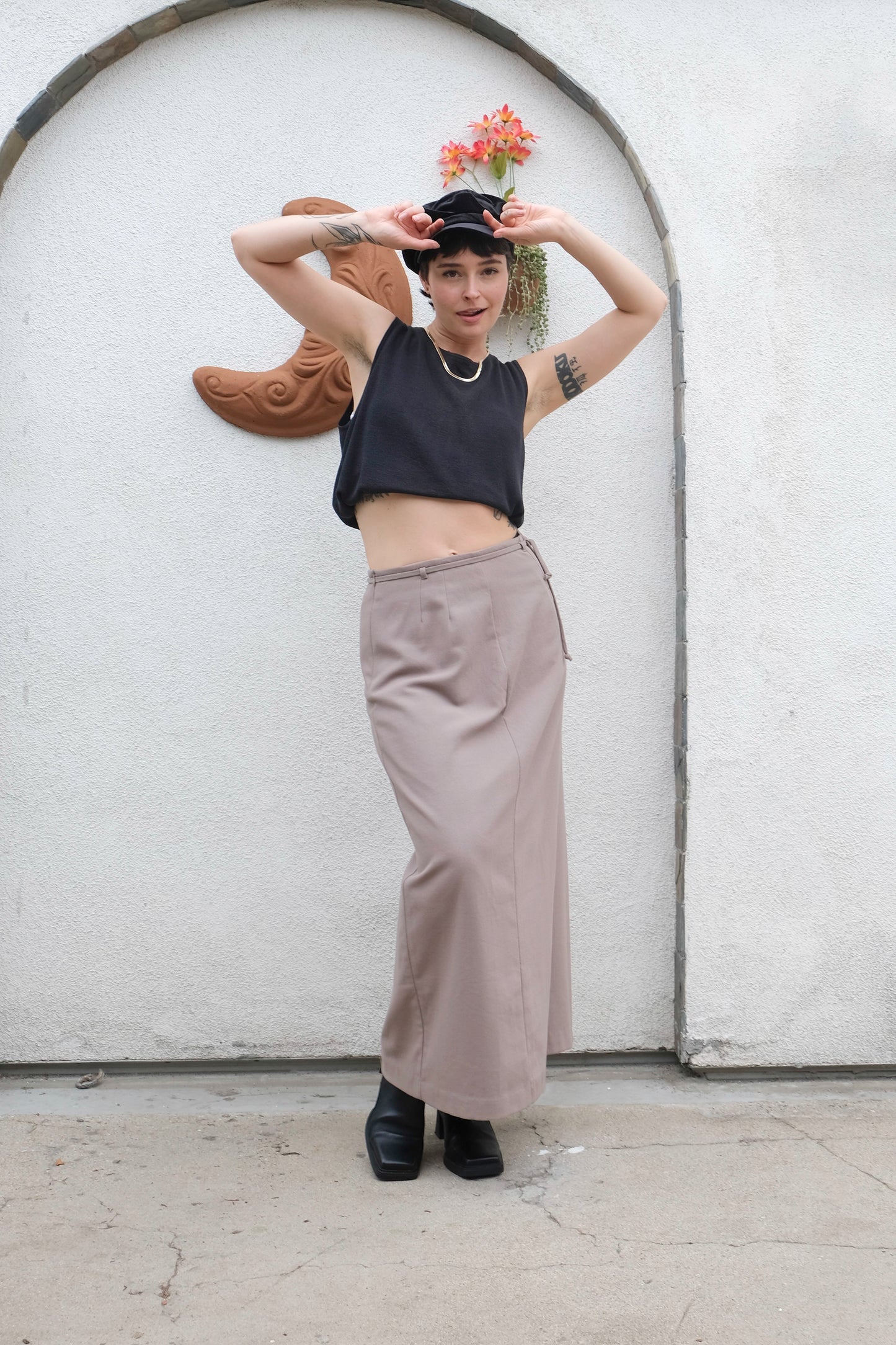 Linen Cotton Blend Sleeveless Top, Charcoal 90's