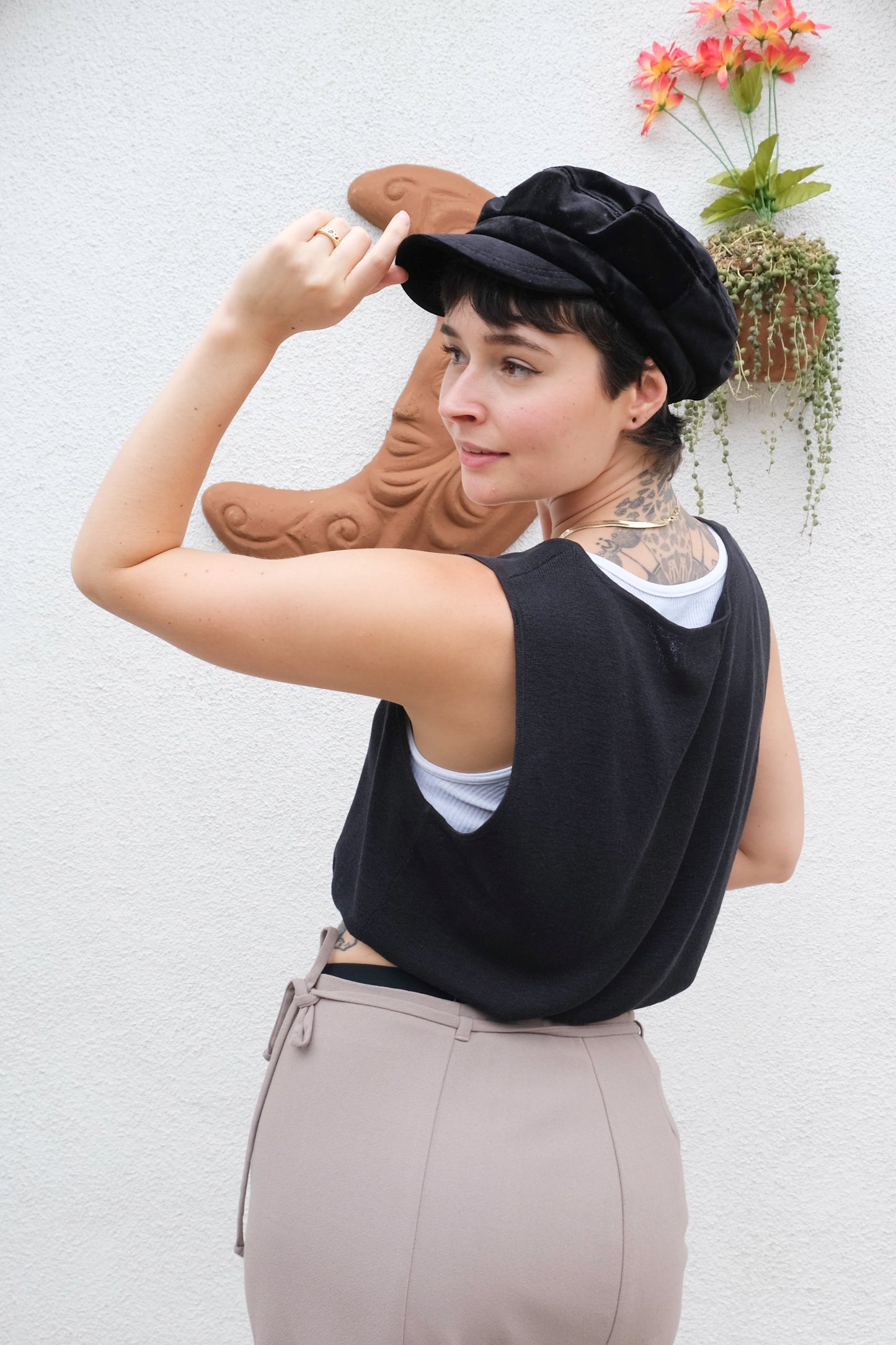 Linen Cotton Blend Sleeveless Top, Charcoal 90's