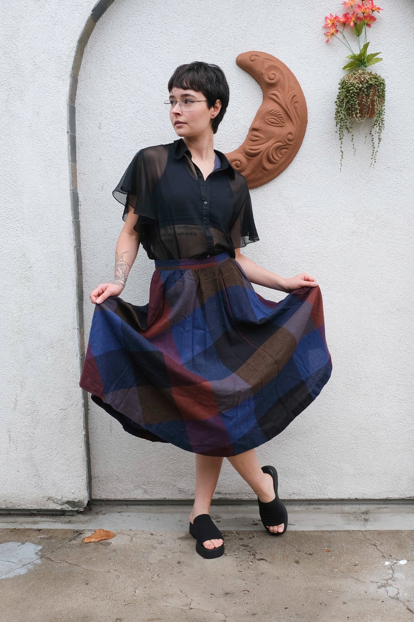 Claude Plaid Midi Skirt, 80's