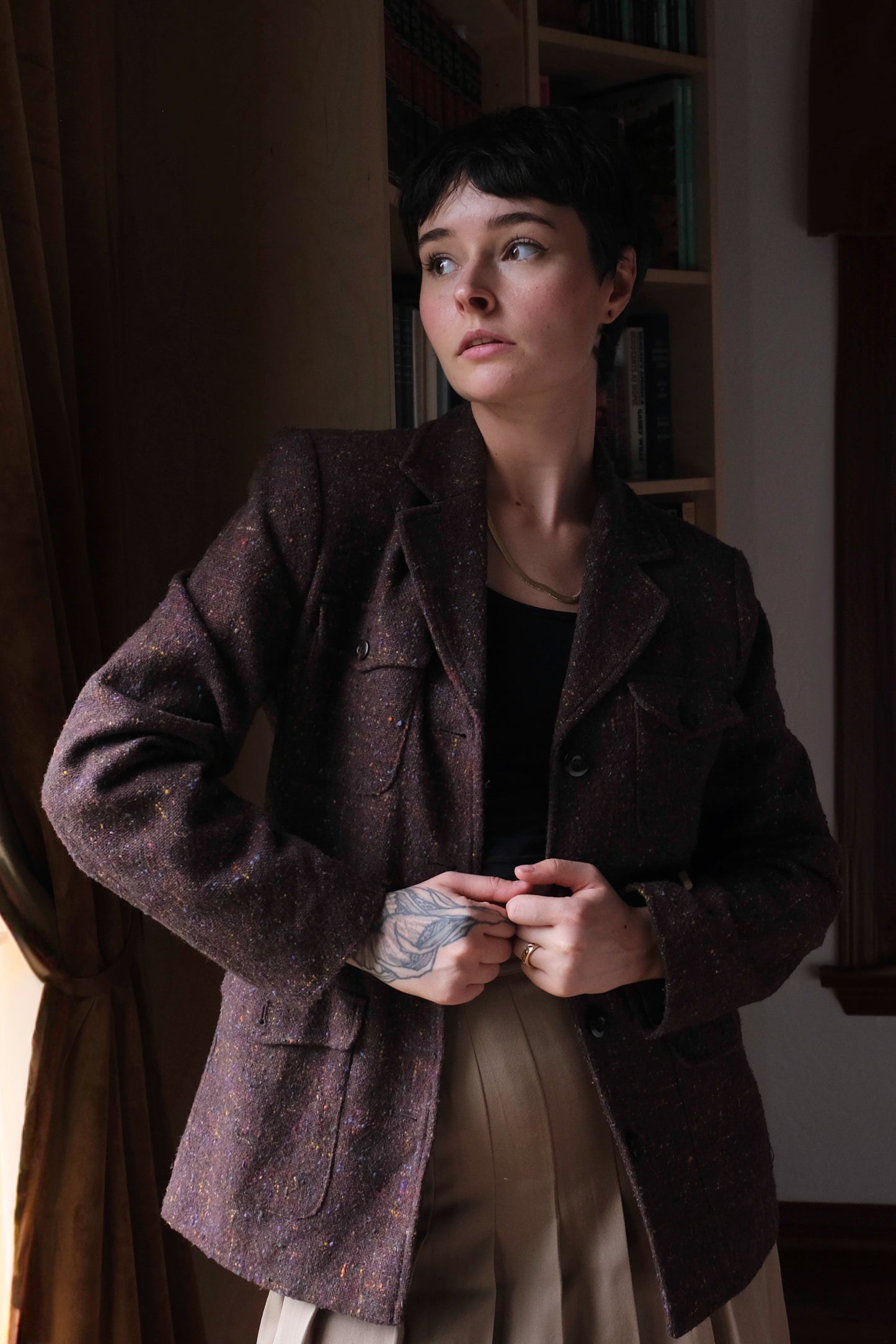 Liz Claiborne Brown Speckled Tweed Jacket US 6, 90's