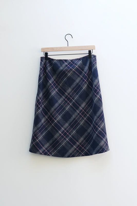 GAP 90's Plaid Knee-Length Skirt Navy Pink Gray Grunge US 10