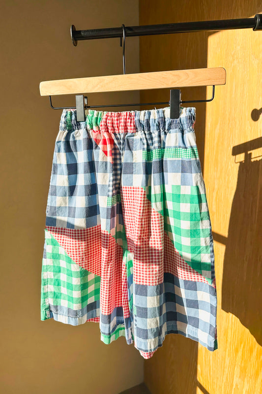 Gingham Patchwork Shorts Cottagecore Red Blue Green US 6 S/M