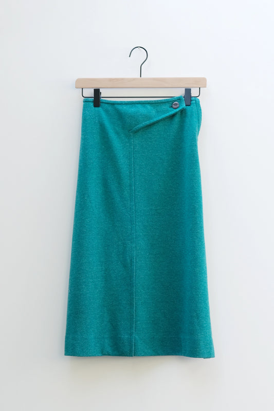 New Wave Teal Green High Waisted Asymmetrical Midi Skirt Sport A-Line US 4, 80's California