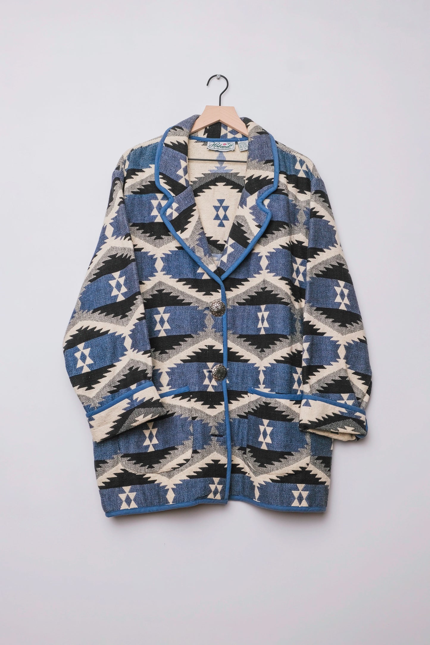 Haband Southwest Blanket Coat Blue Cotton Ivory 3XL US 16, 90's