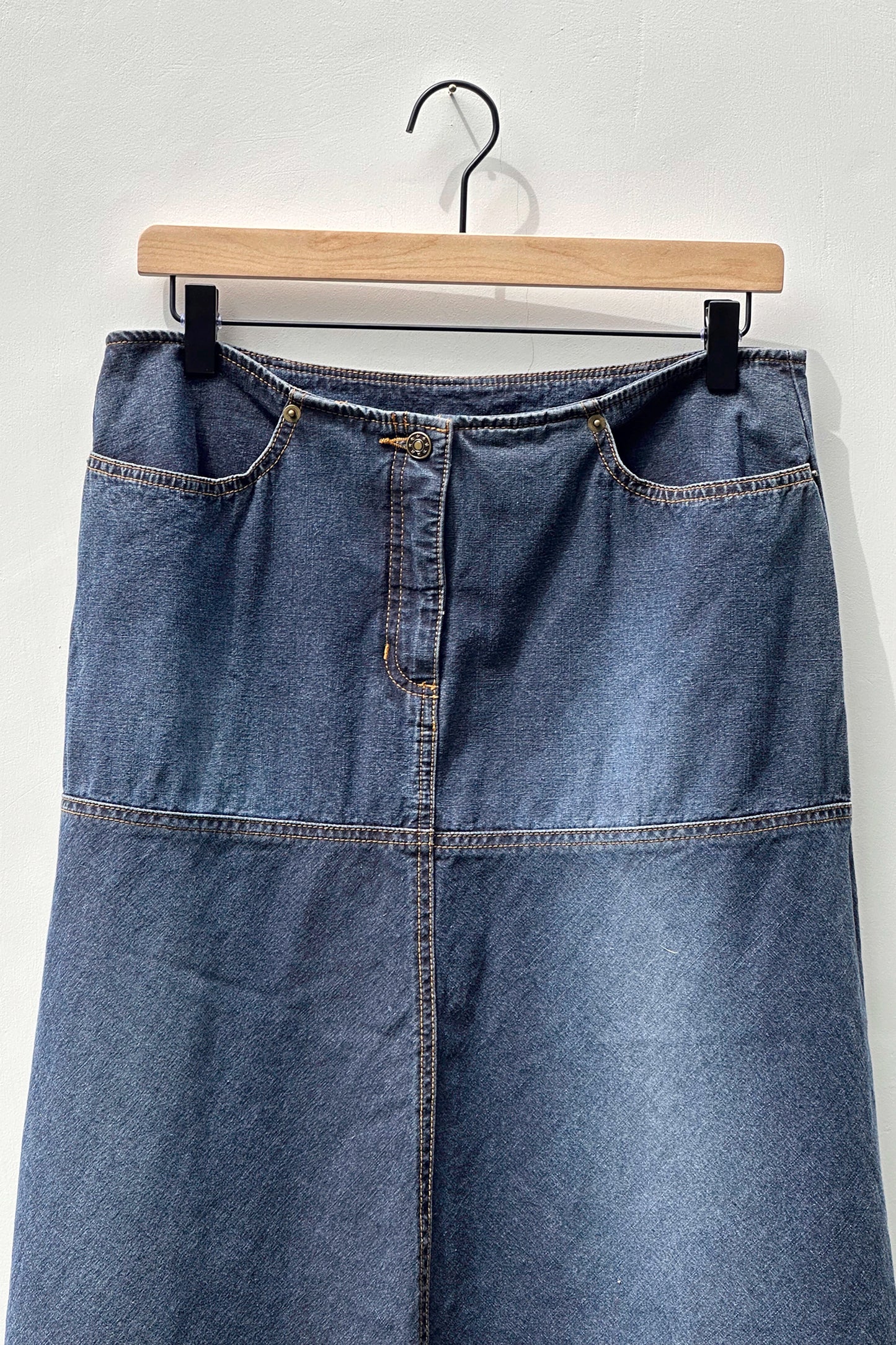 Halogen Dark Blue Denim A-Line Midi Skirt, Y2K