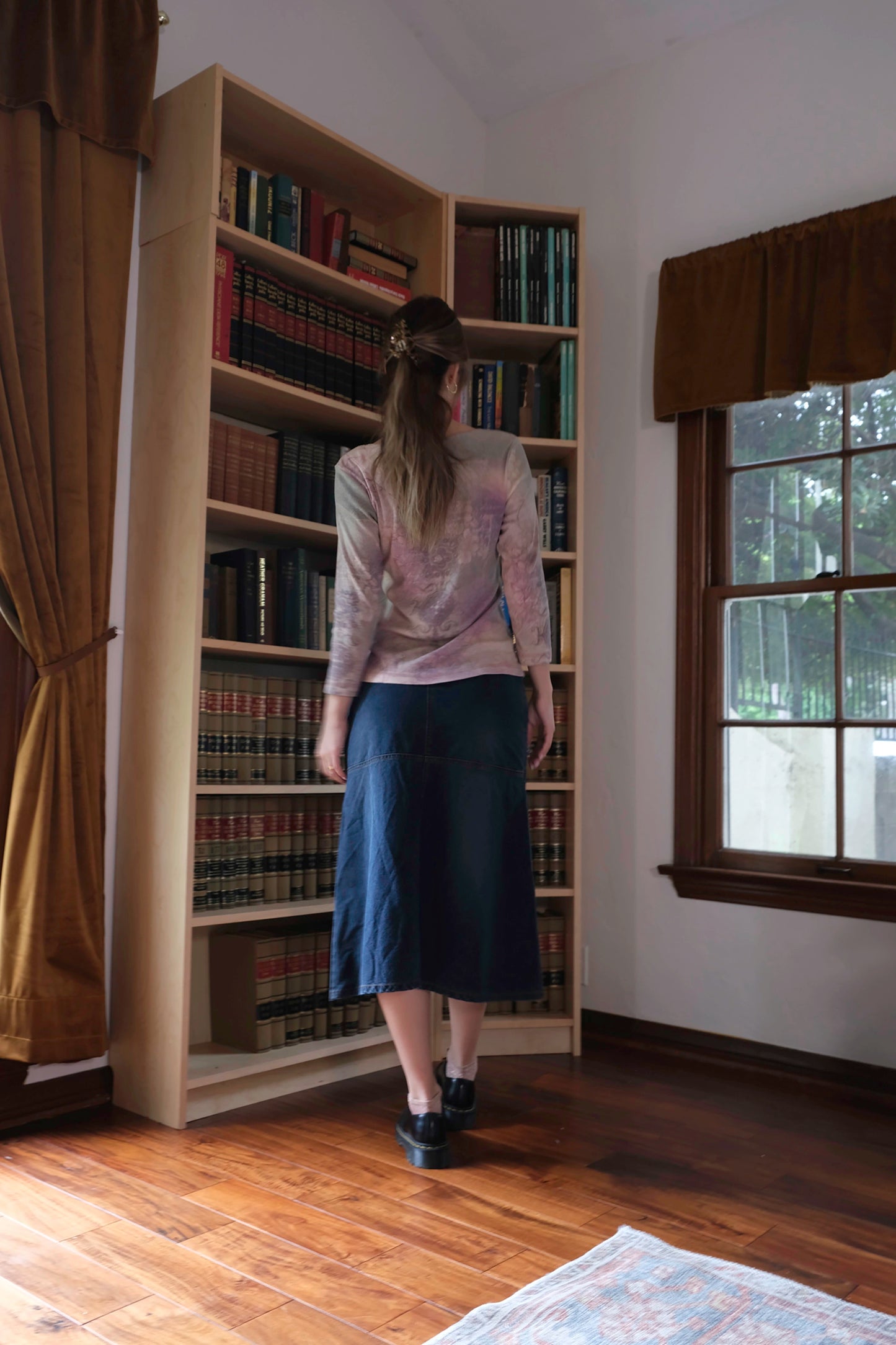 Halogen Dark Blue Denim A-Line Midi Skirt, Y2K