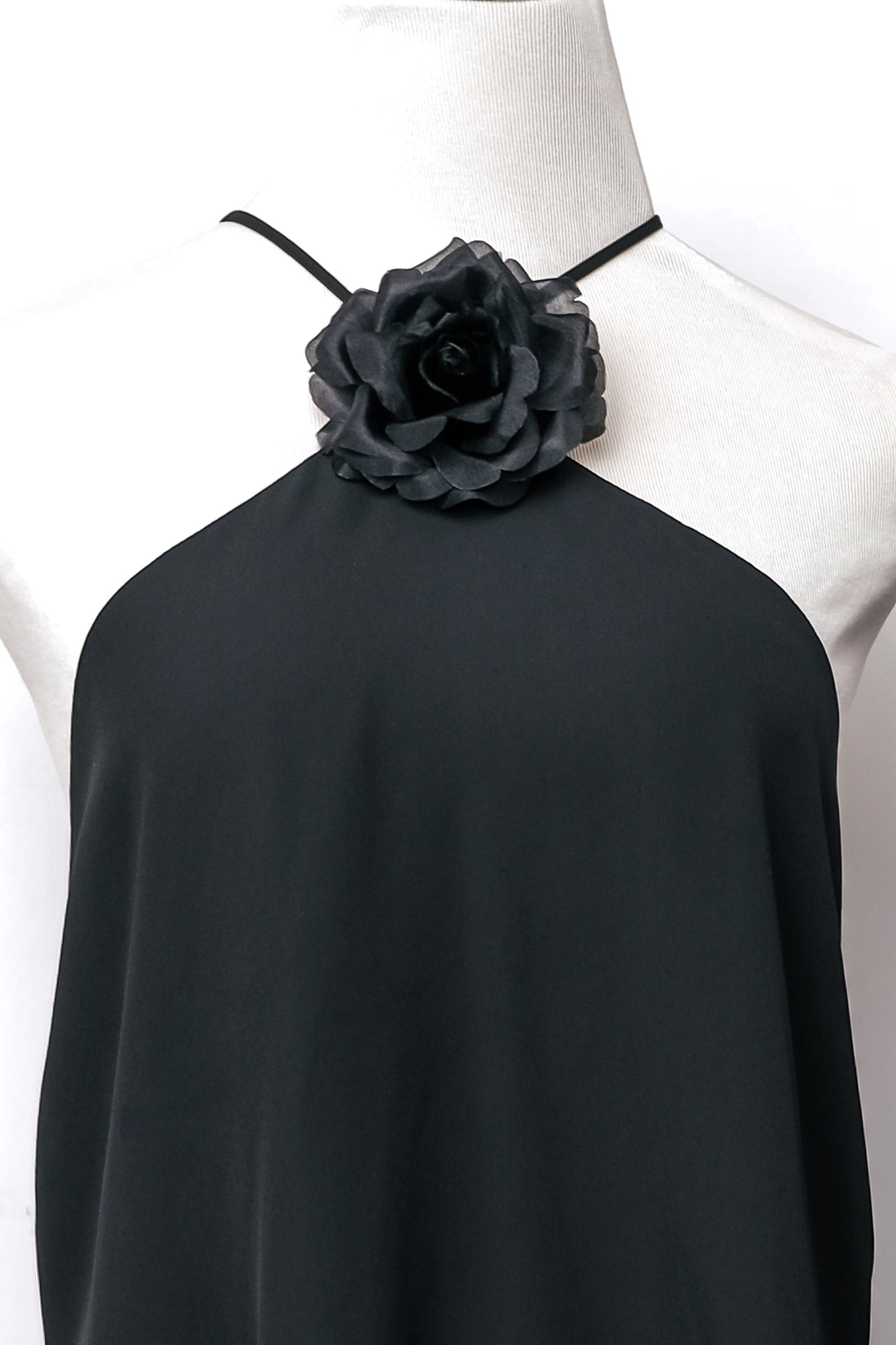Lucy Love Black Halter Dress Silk Rose US 6 M Y2K Upcycled