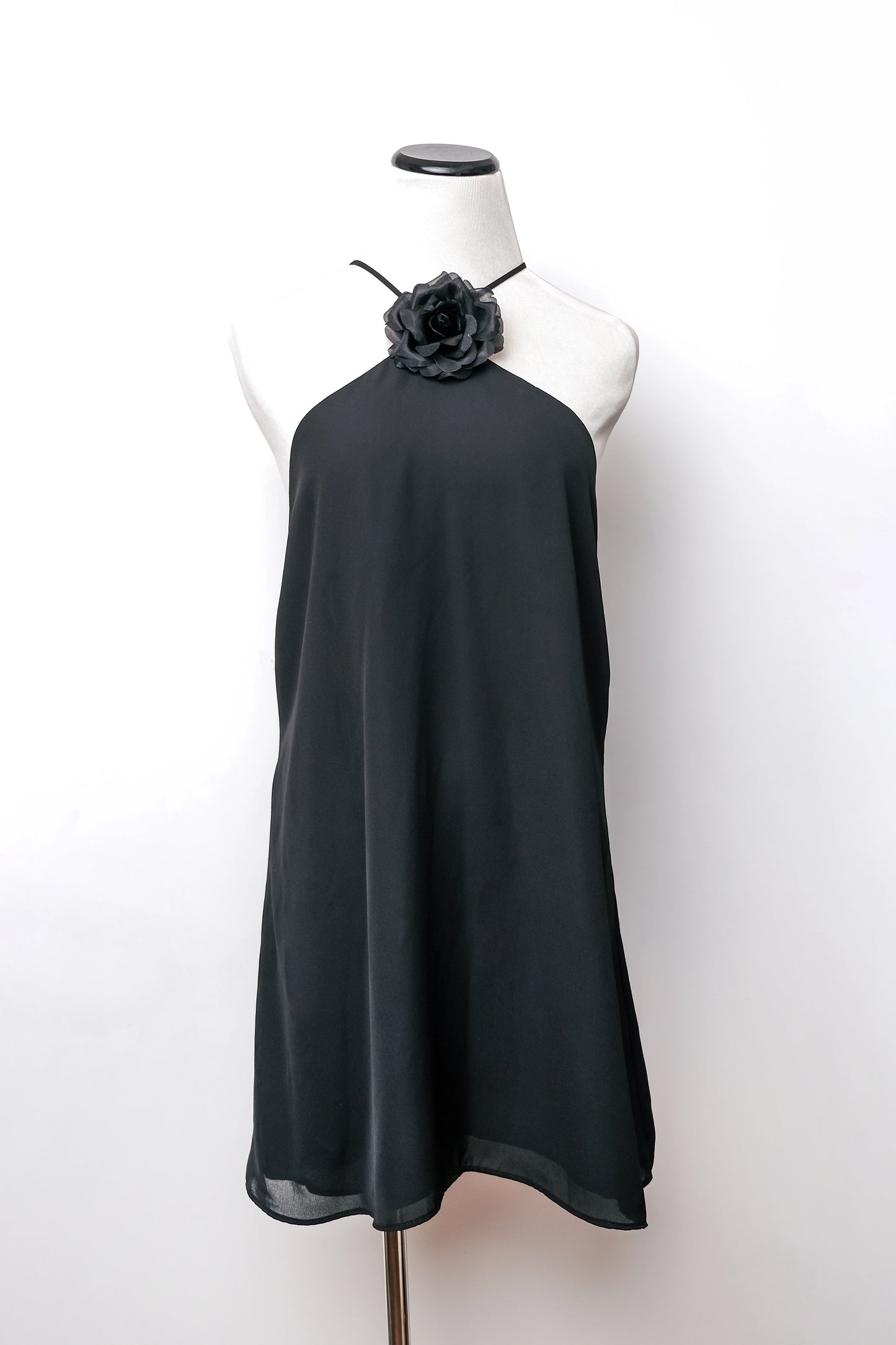 Lucy Love Black Halter Dress Silk Rose US 6 M Y2K Upcycled
