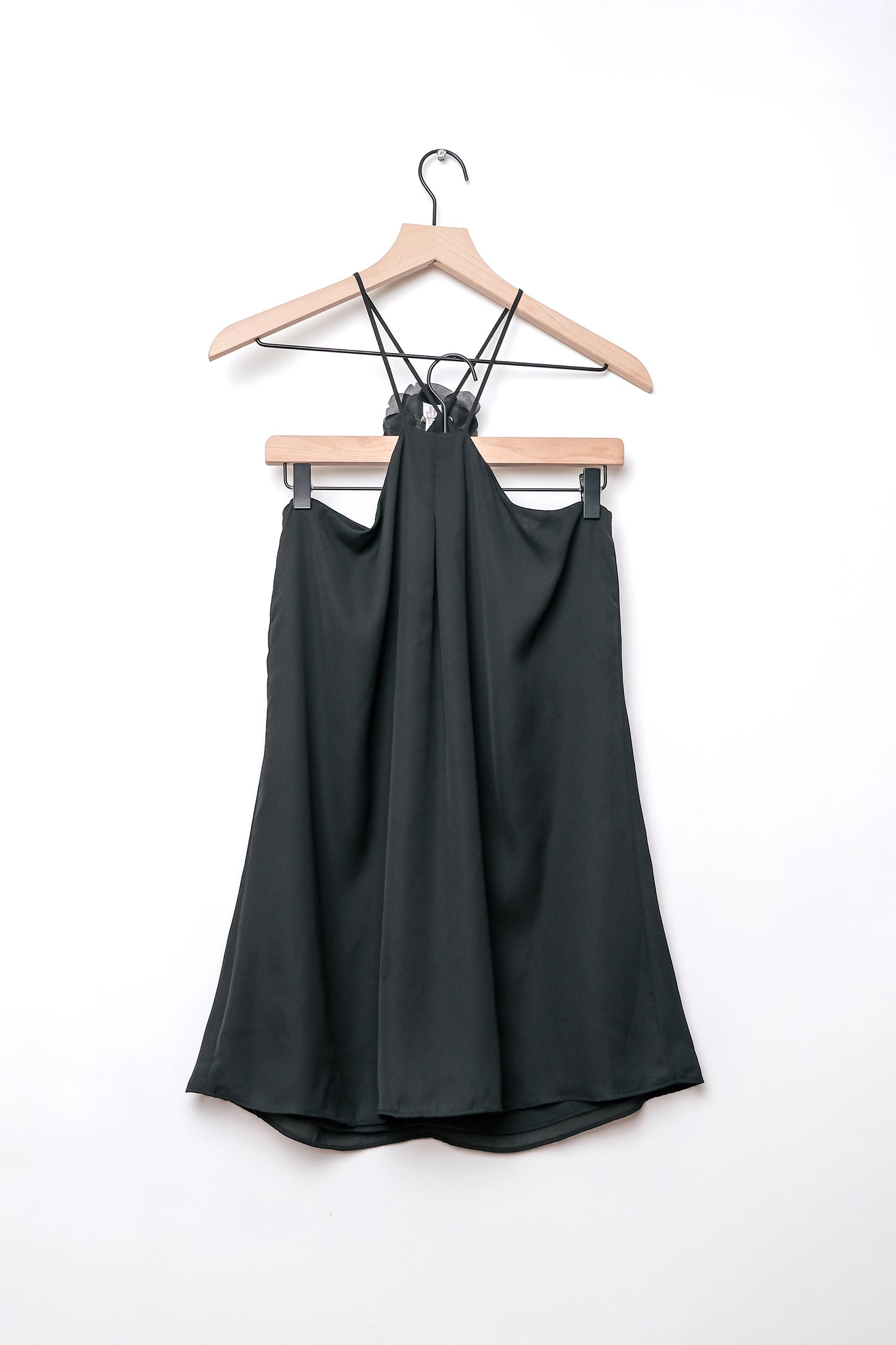 Lucy Love Black Halter Dress Silk Rose US 6 M Y2K Upcycled