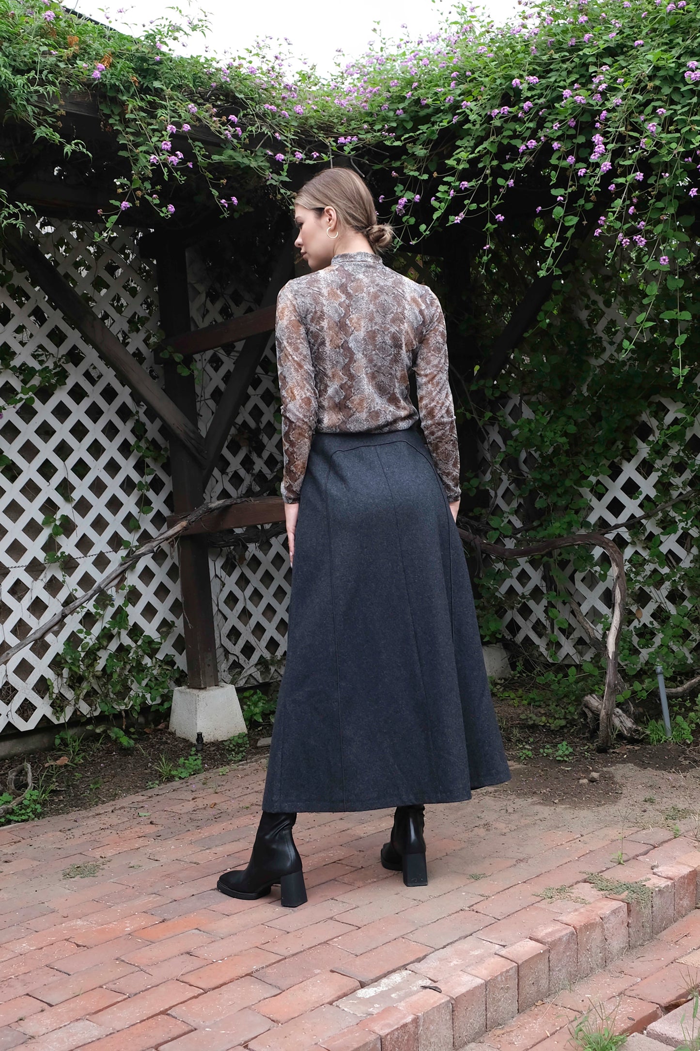 Harvé Benard Wool Grey Midi Skirt, 90's