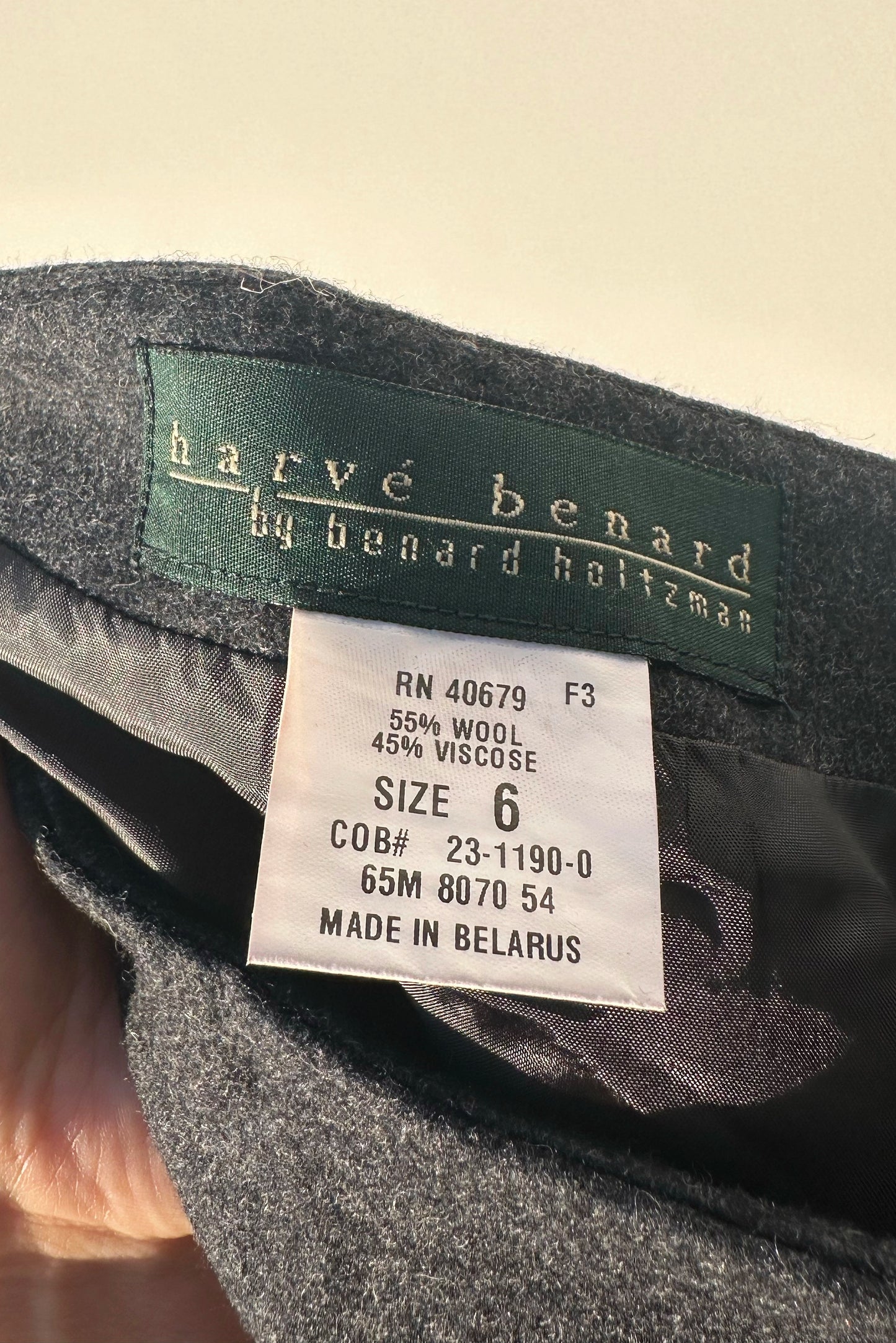 Harvé Benard Wool Grey Midi Skirt, 90's