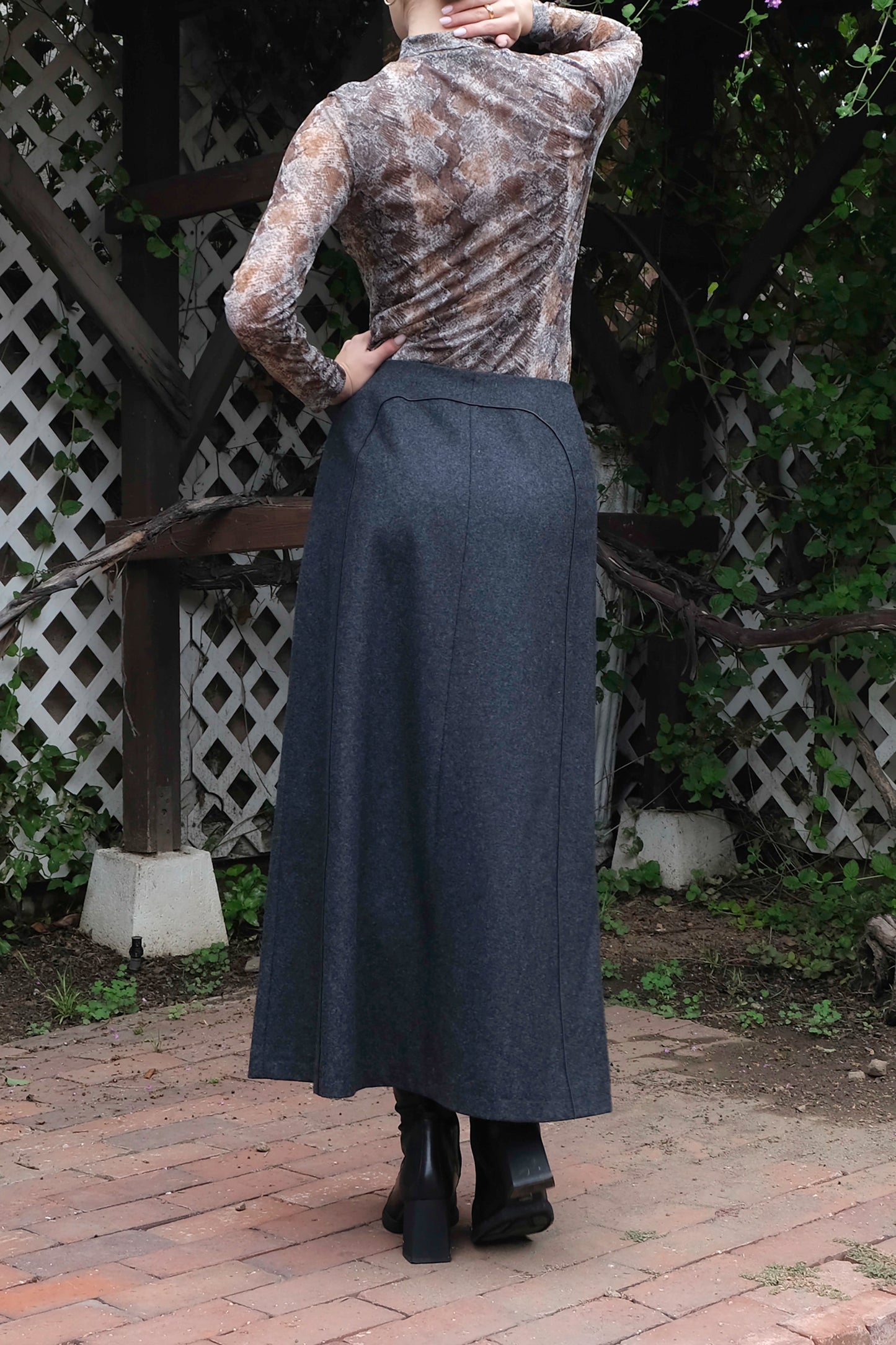 Harvé Benard Wool Grey Midi Skirt, 90's