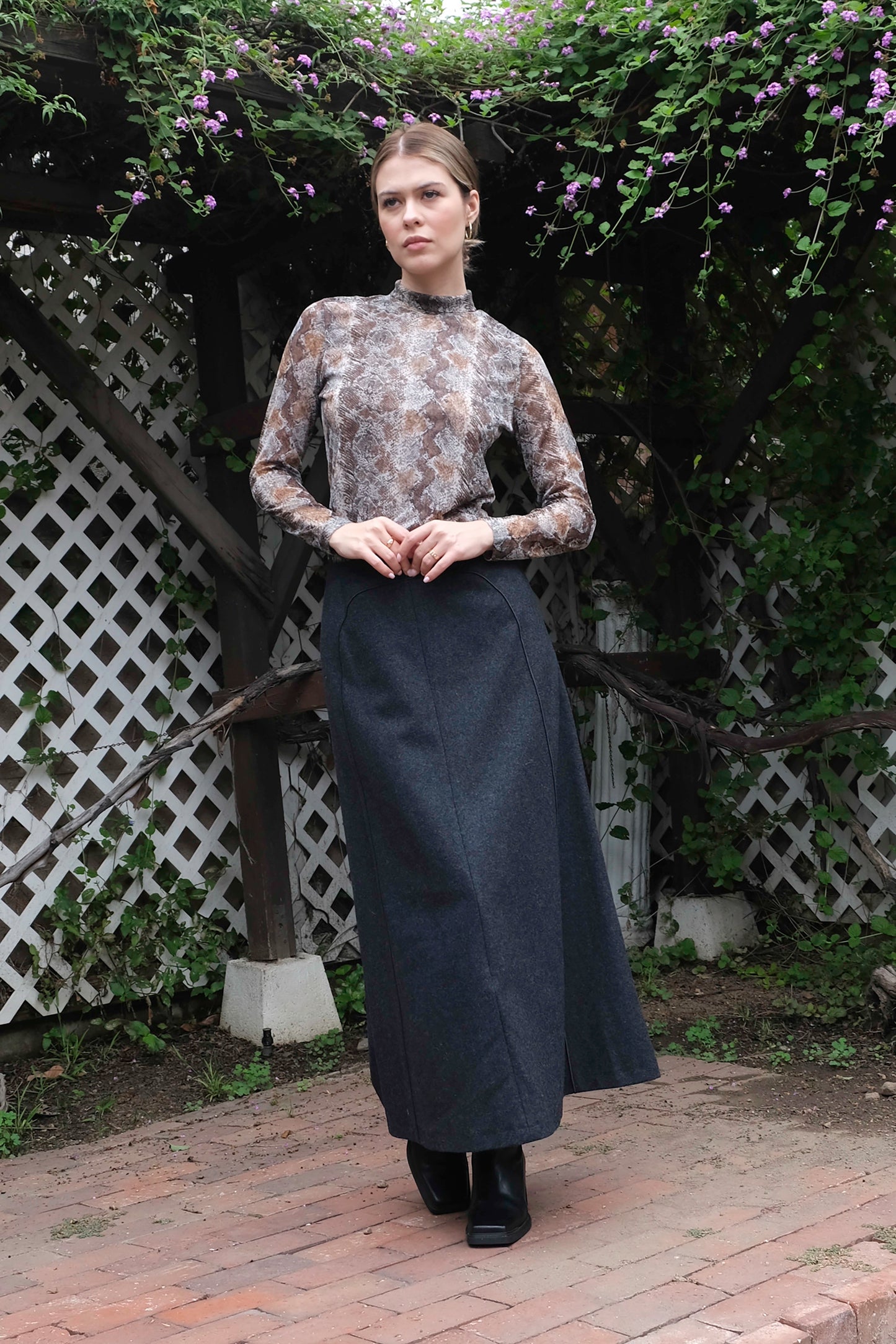 Harvé Benard Wool Grey Midi Skirt, 90's