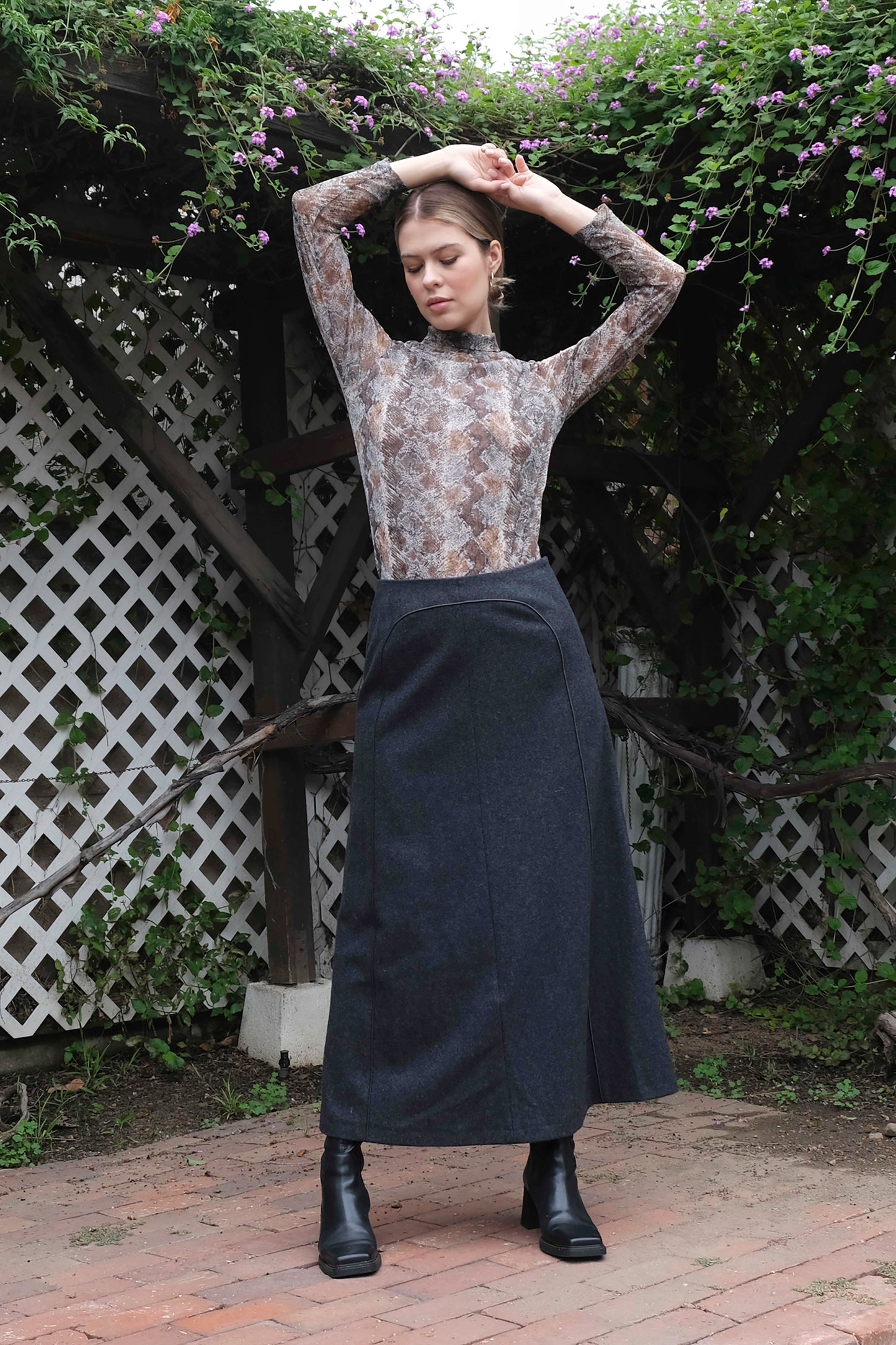 Harvé Benard Wool Grey Midi Skirt, 90's