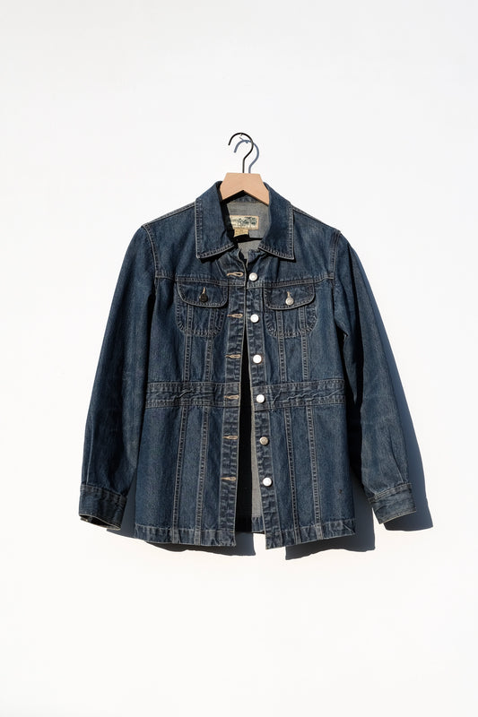 Havana Jacks Denim Jacket US 4/6, 90's Longline Fitted Waistline Medium Blue Wash