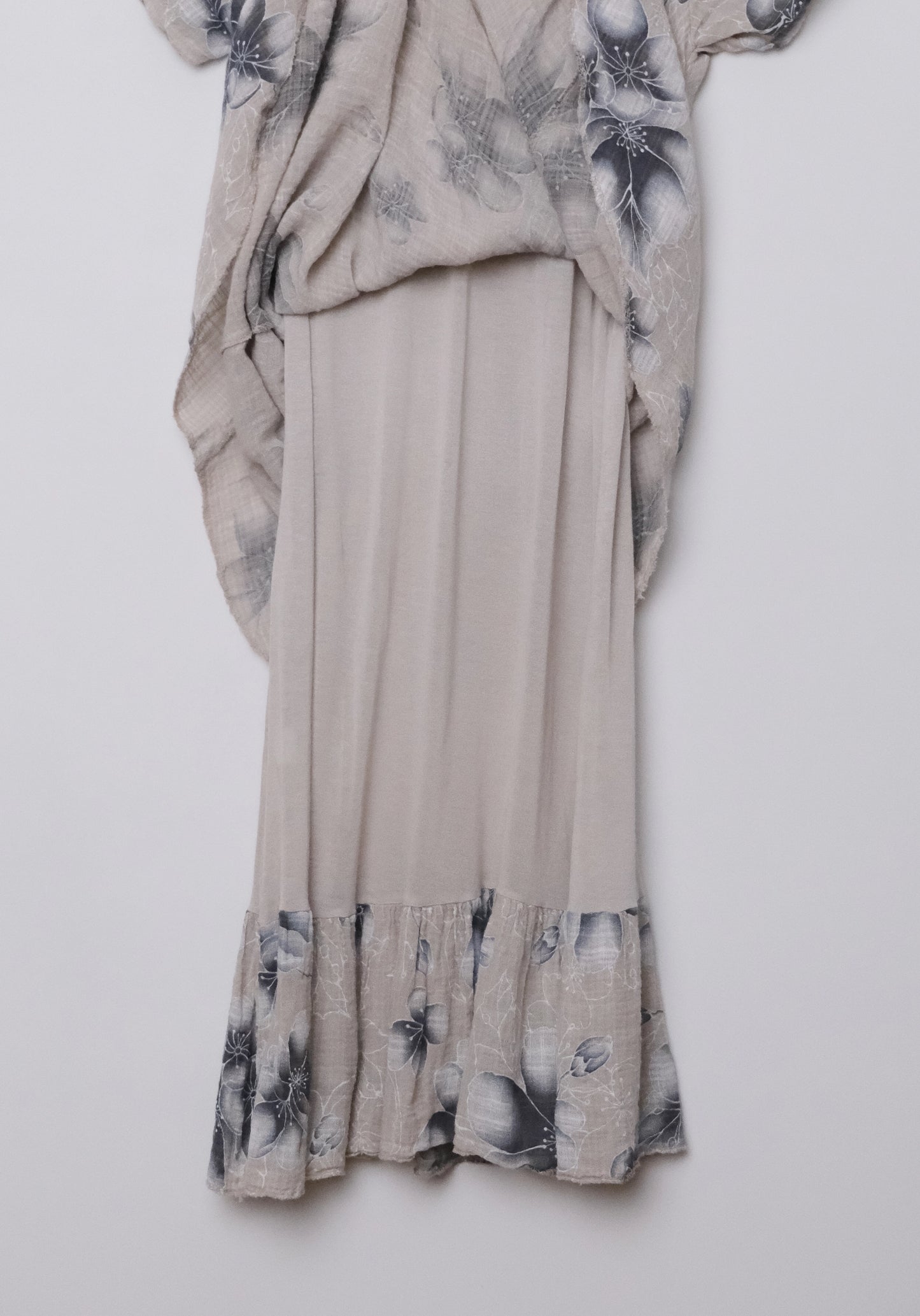 Y2K Italian Gauzy Layered Floral Mini Dress, Gray Blue, US Size 6, Vacation
