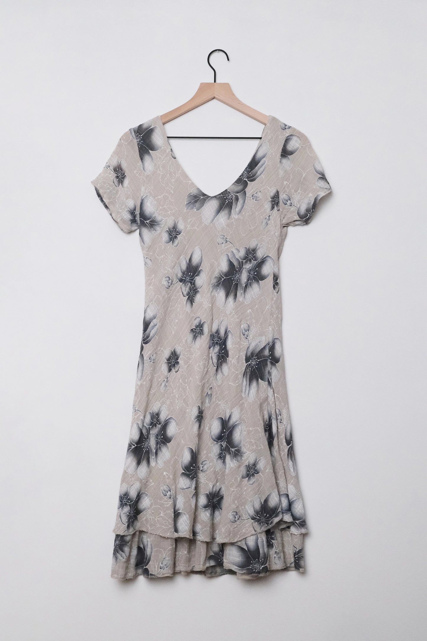 Y2K Italian Gauzy Layered Floral Mini Dress, Gray Blue, US Size 6, Vacation