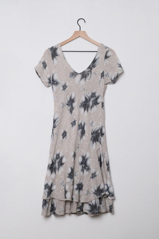 Y2K Italian Gauzy Layered Floral Mini Dress, Gray Blue, US Size 6, Vacation