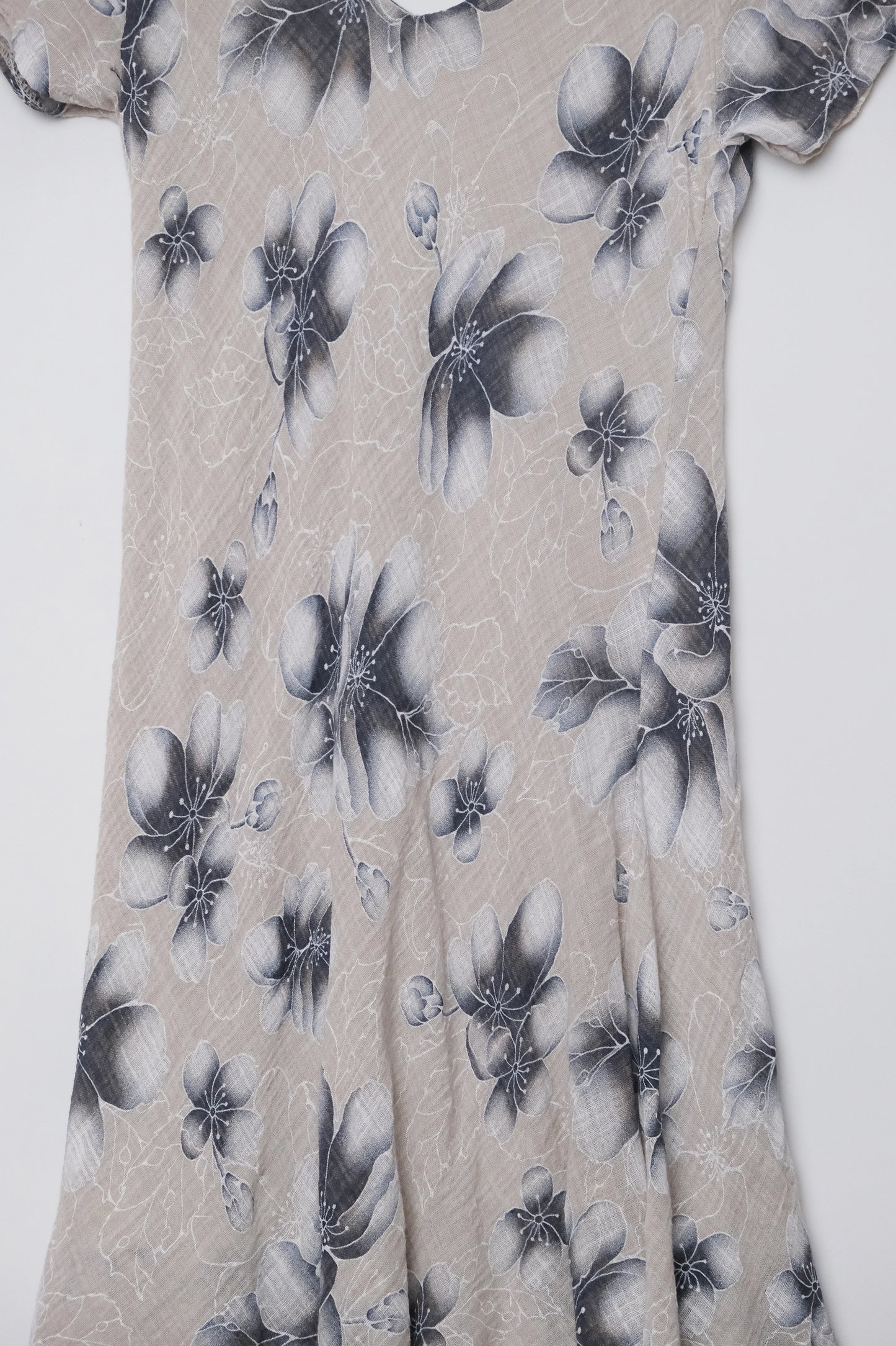 Y2K Italian Gauzy Layered Floral Mini Dress, Gray Blue, US Size 6, Vacation