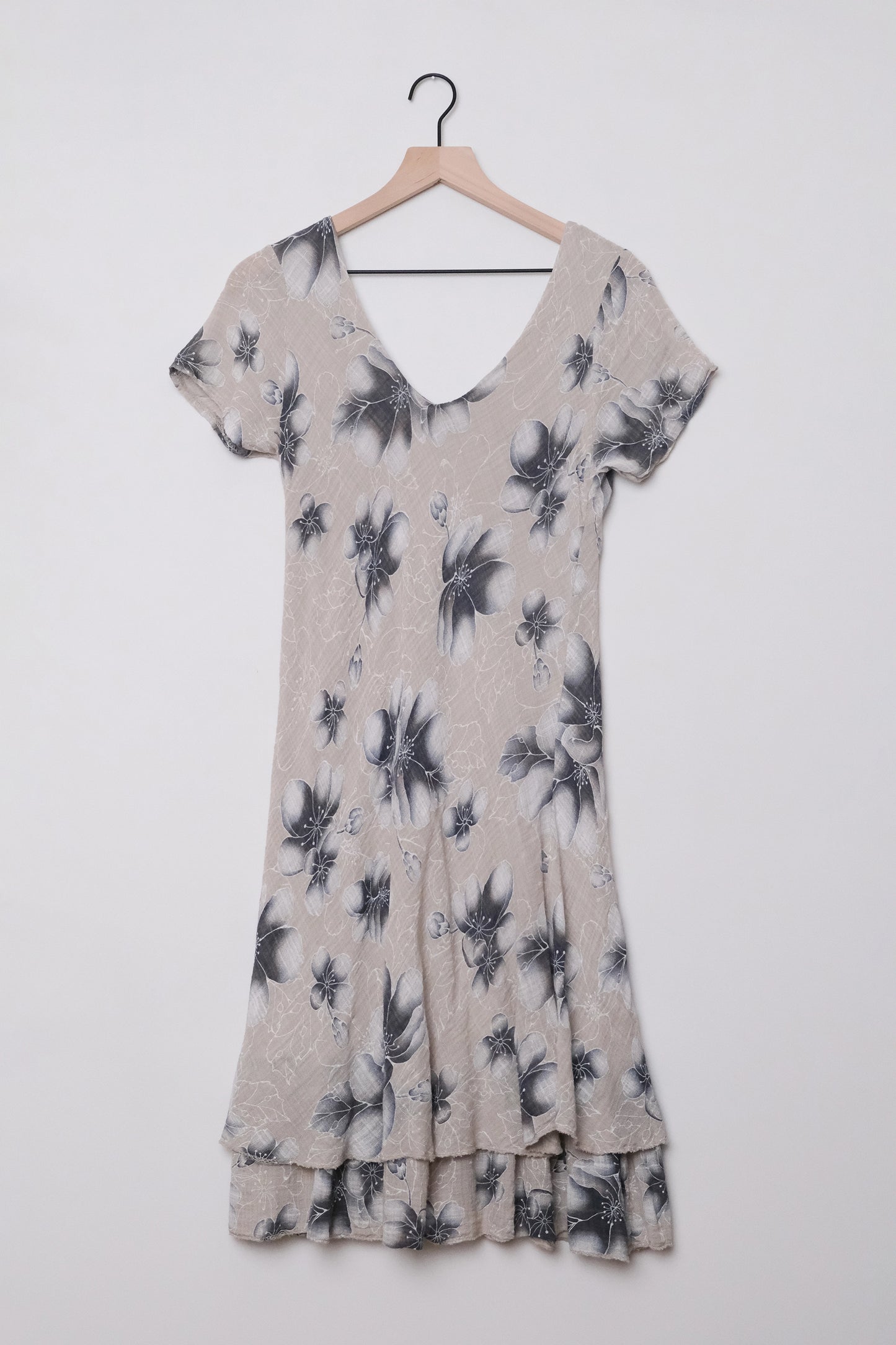 Y2K Italian Gauzy Layered Floral Mini Dress, Gray Blue, US Size 6, Vacation