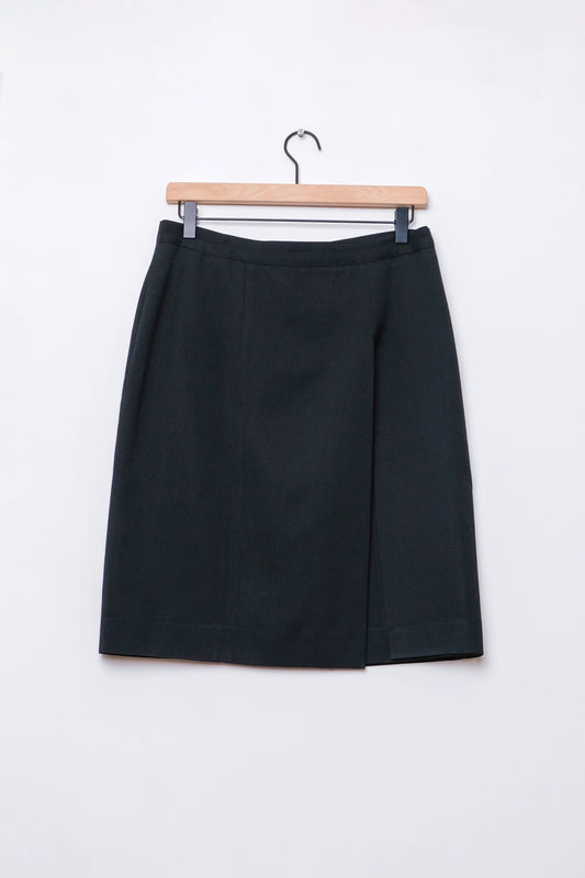 J'envie Modern Black Wool Pencil Skirt Front Overlay Slit US 10, 90's