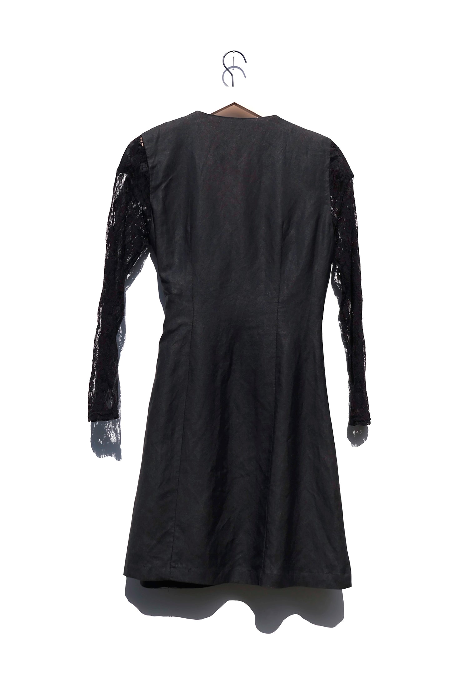 Black Linen & Lace Dress US 6, 80's Knee Length Jennifer Eden