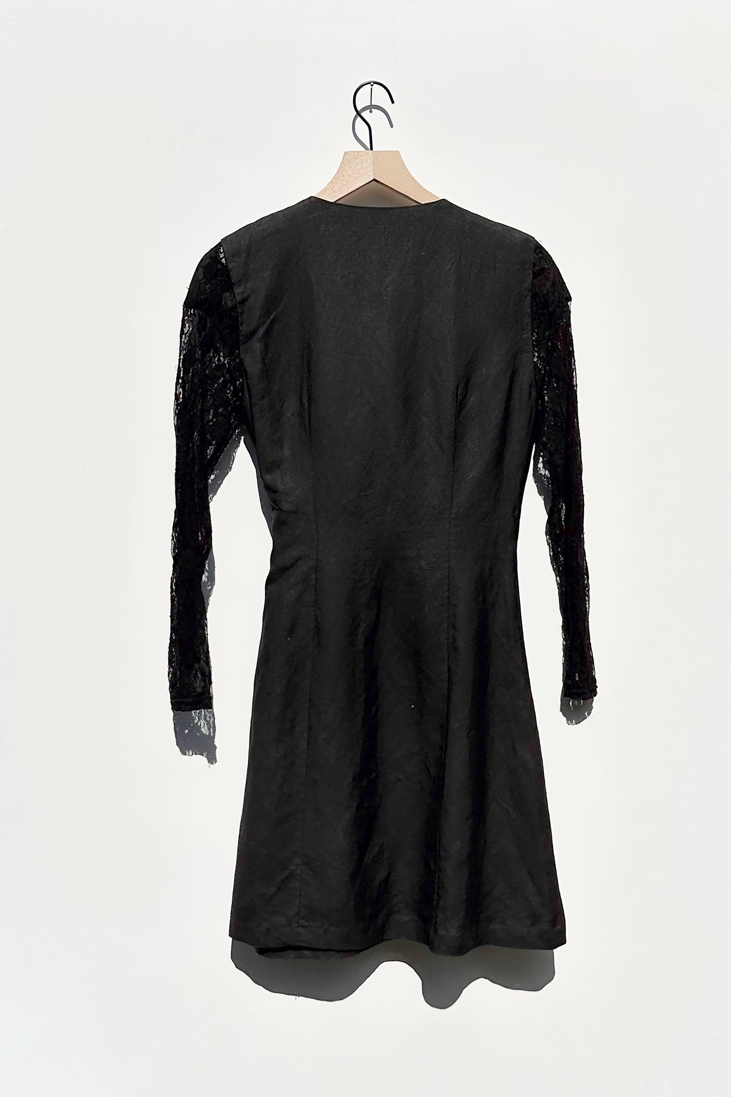 Black Linen & Lace Dress US 6, 80's Knee Length Jennifer Eden