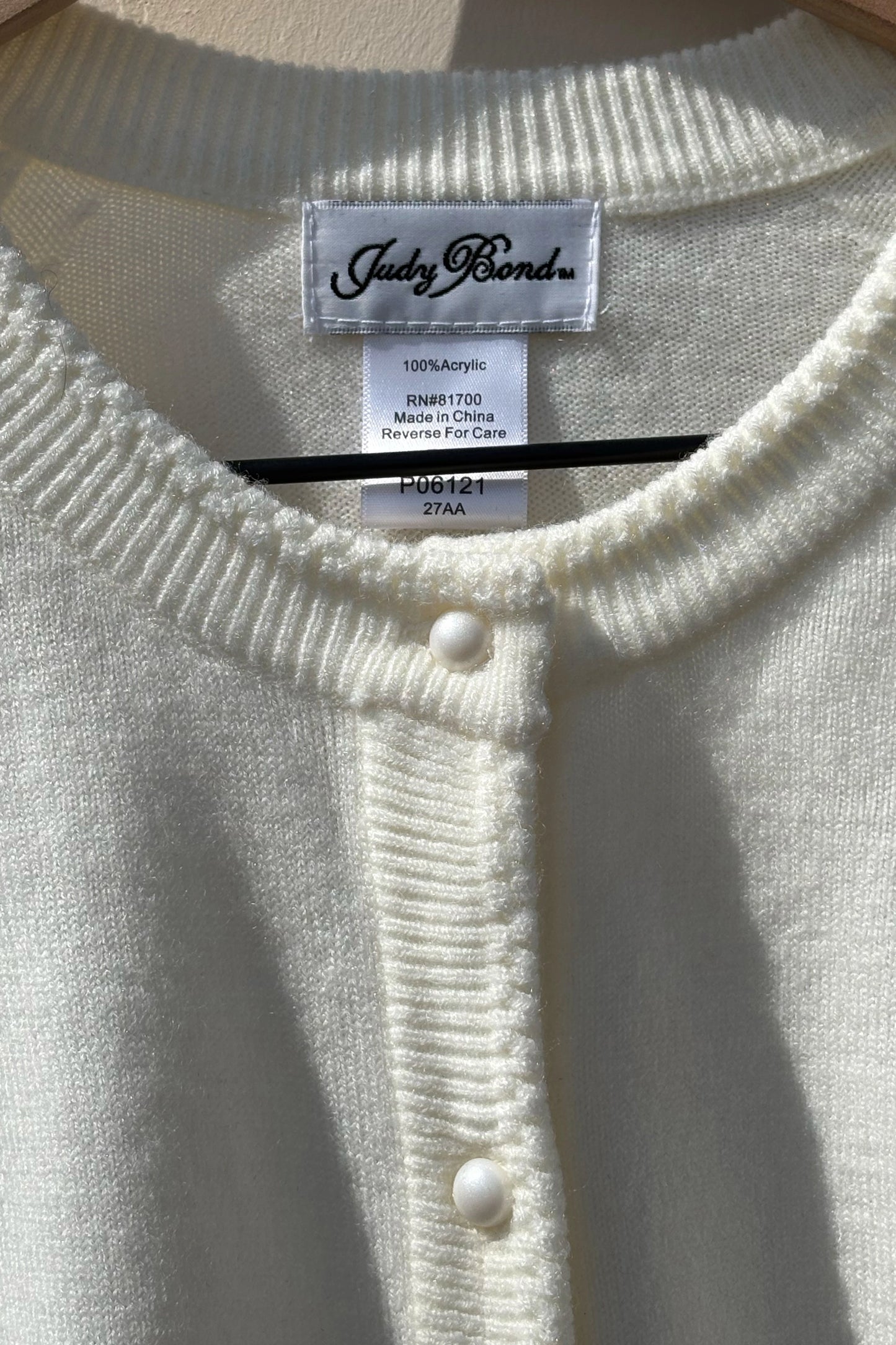 Vintage 80's Off-White Cardigan Pearl Button Judy Bond, US 6