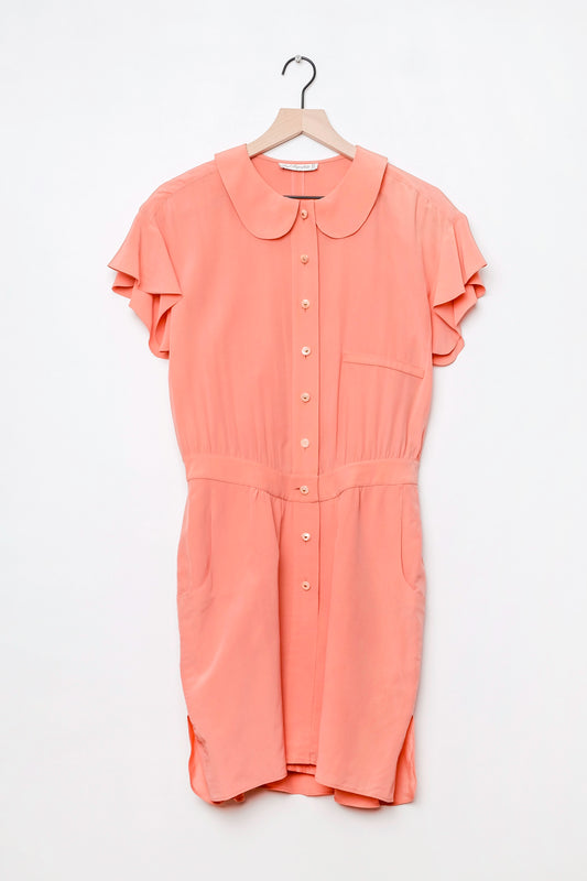 Karl Lagerfeld Peach Silk Dress Peter Pan Collar Ruffle US 6, 90's