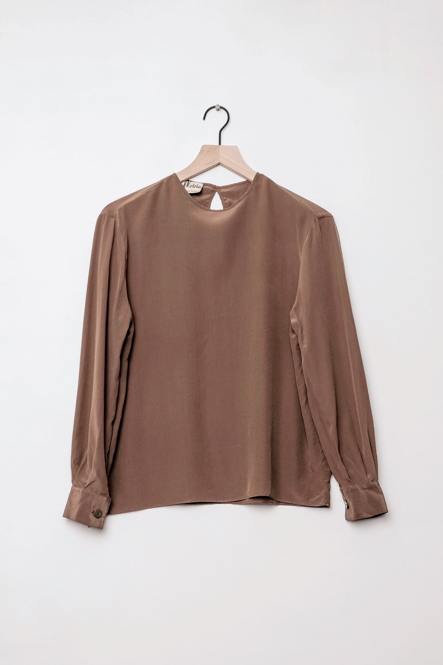 80s Krizia Italian Silk Blouse, Chocolate Brown, US Size 6, Modern Minimalist