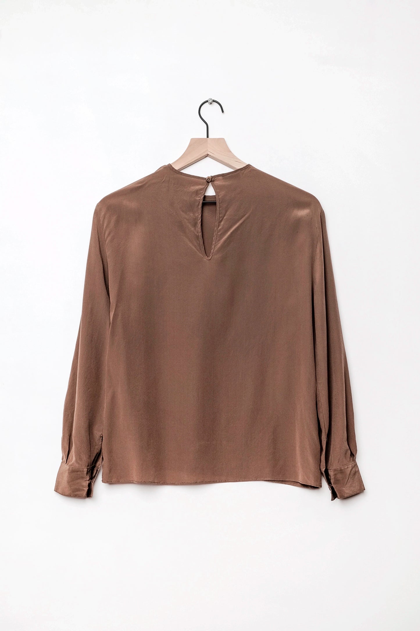 80s Krizia Italian Silk Blouse, Chocolate Brown, US Size 6, Modern Minimalist