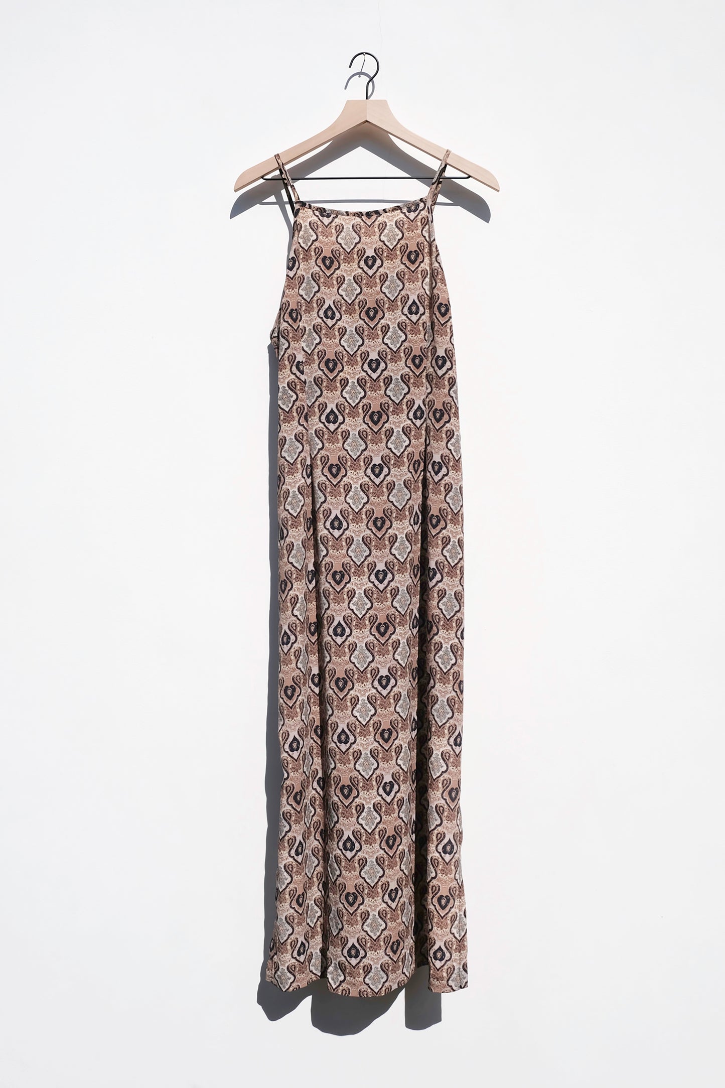 Boho Paisley Brown Maxi Dress US 6/8, 90's La Belle Earthy Hippie