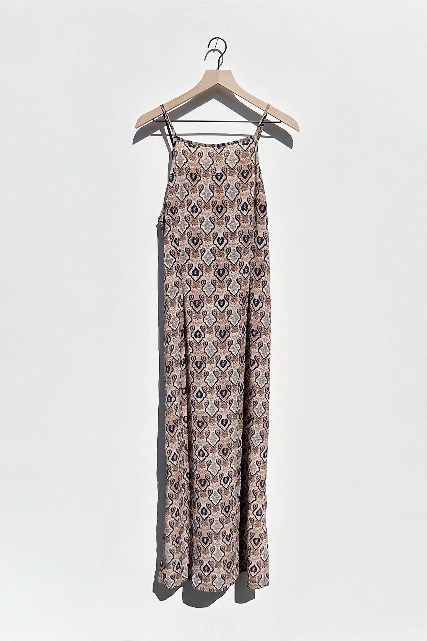 Boho Paisley Brown Maxi Dress US 6/8, 90's La Belle Earthy Hippie