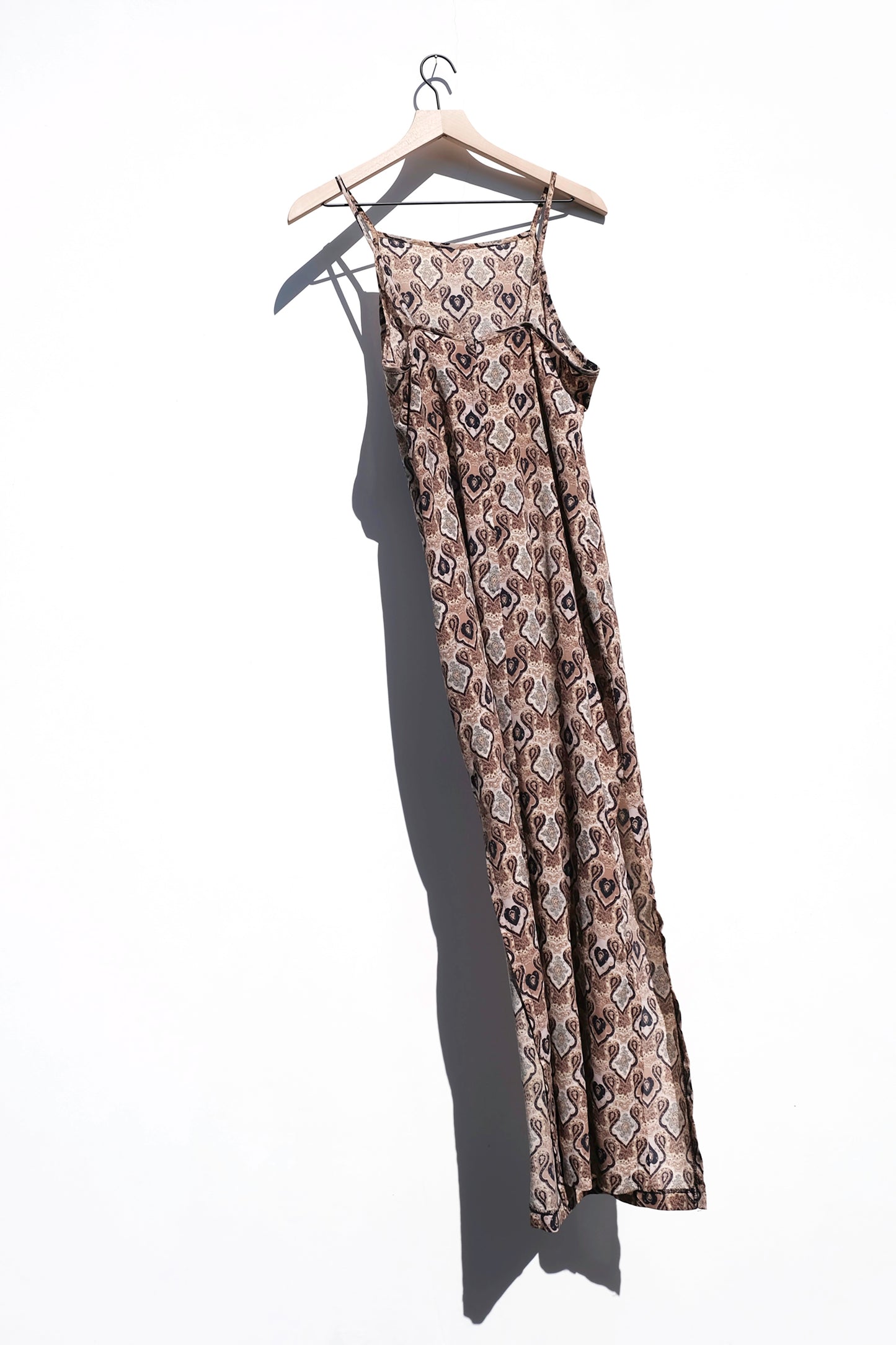 Boho Paisley Brown Maxi Dress US 6/8, 90's La Belle Earthy Hippie