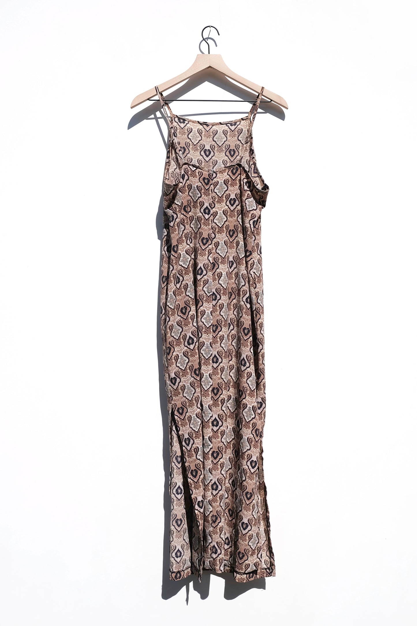 Boho Paisley Brown Maxi Dress US 6/8, 90's La Belle Earthy Hippie