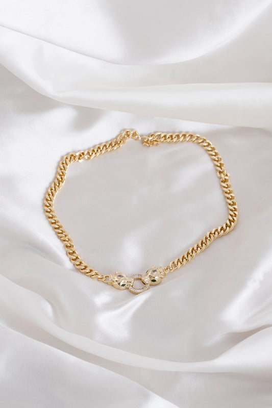 Gold Cuban Chain Panthรจre Necklace