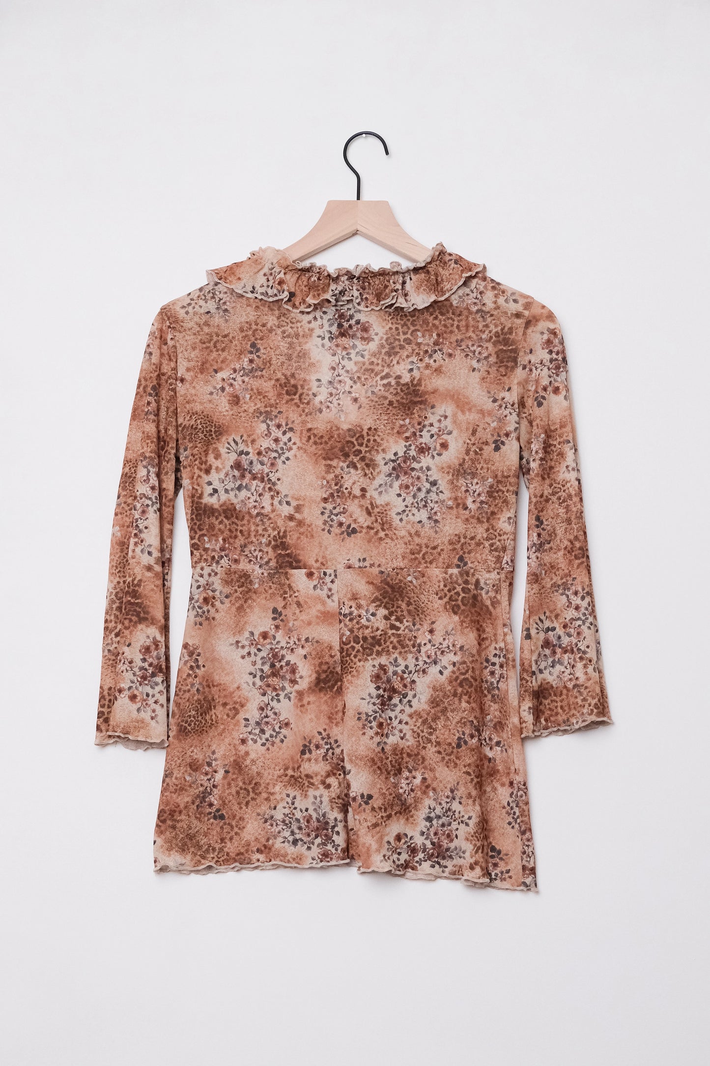 No Boundaries Ruffle Leopard Floral Blouse US 8, Y2K