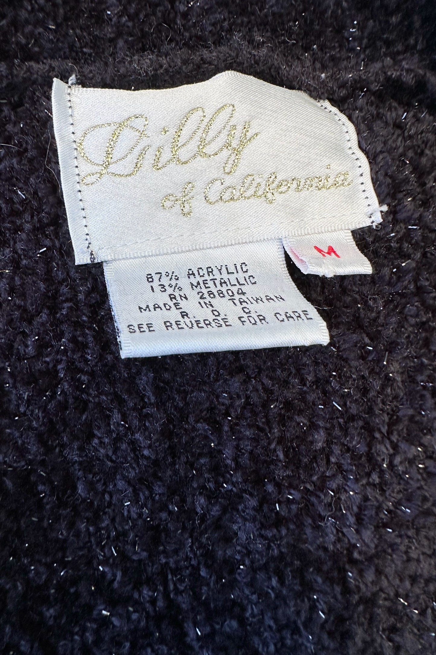 Lilly of California Sparkly Black Fuzzy Soft Cardigan Sweater US 6, 90's